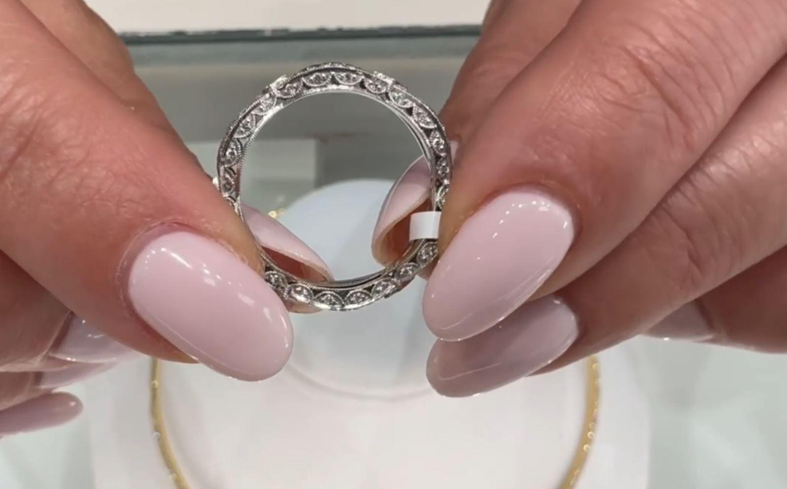 Tacori 18K White Gold Ribbon Eternity Ring with Diamonds 0.61 Carats HT2528 For Sale 2