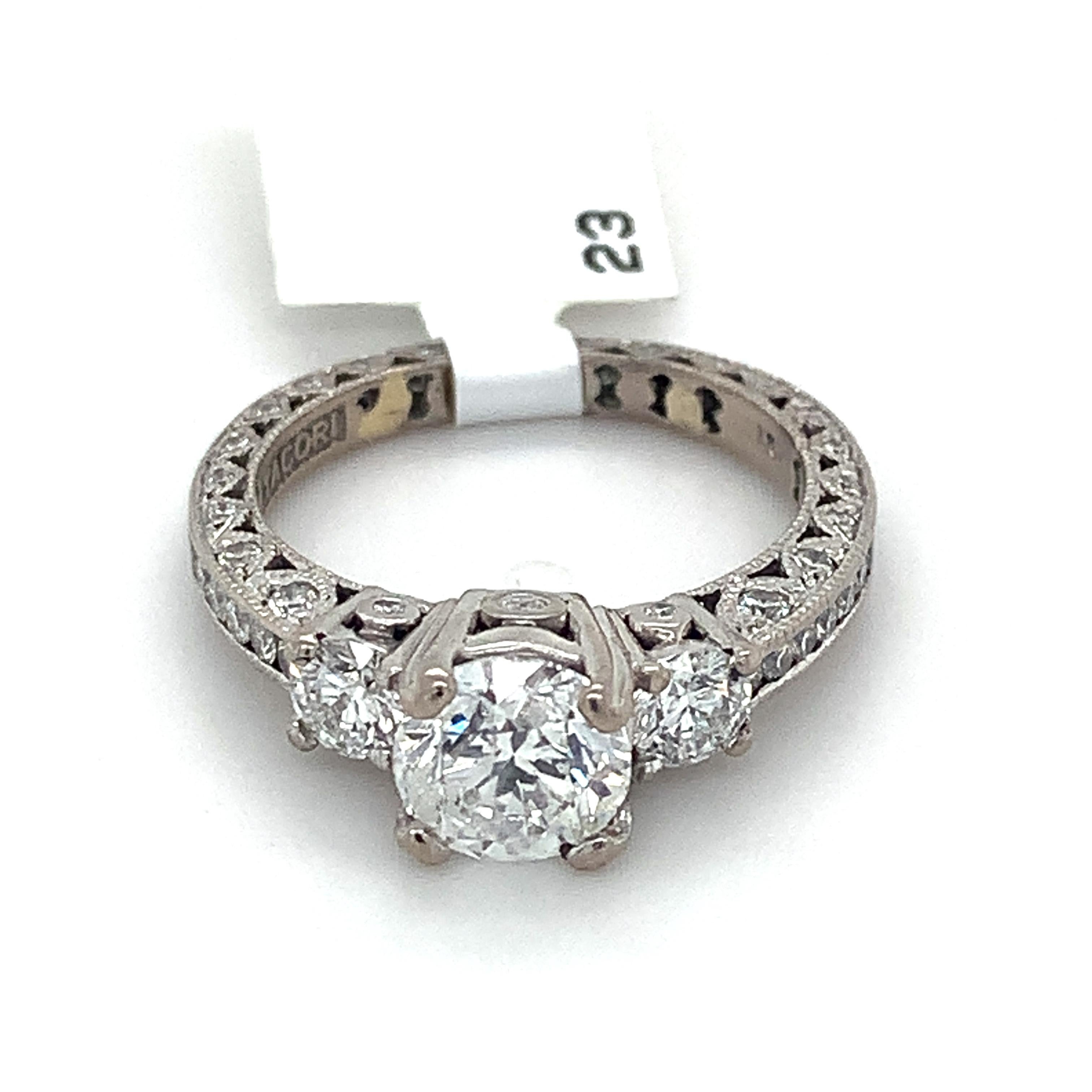 Tacori 18k White Gold White Round Cut Diamond 3 Stone Ring
Size 5.5
4.1 Grams
1 Round Cut White Diamonds 1 Carats Center
Round White Diamonds 1 Carats Total Weight
Color: H
Clarity: VS2-Si2
this is a stunning Tacori 3 stone diamond eternity band