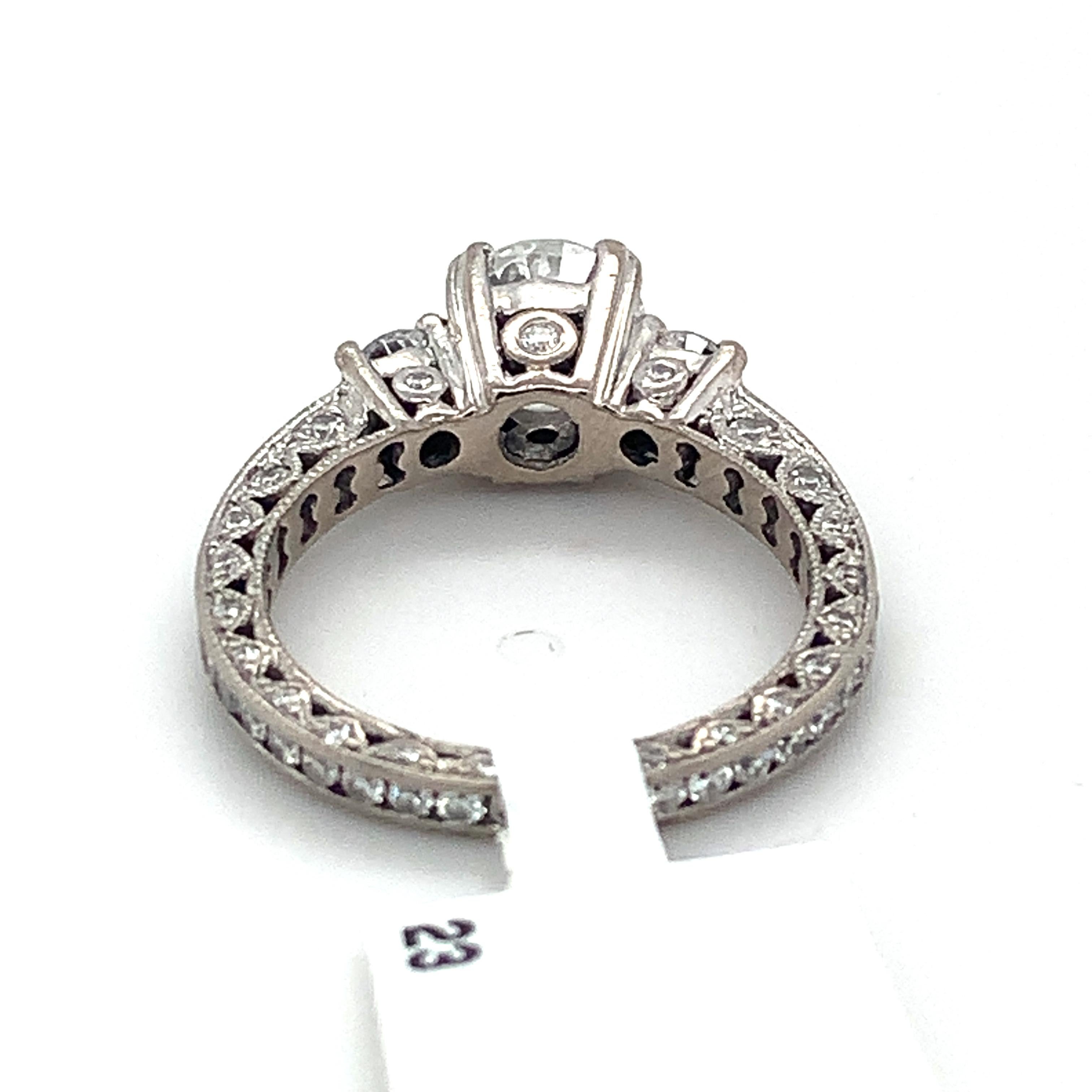 Round Cut Tacori 18k White Gold Round White Diamond 3 Stone Eternity Band 2CTTW Ring