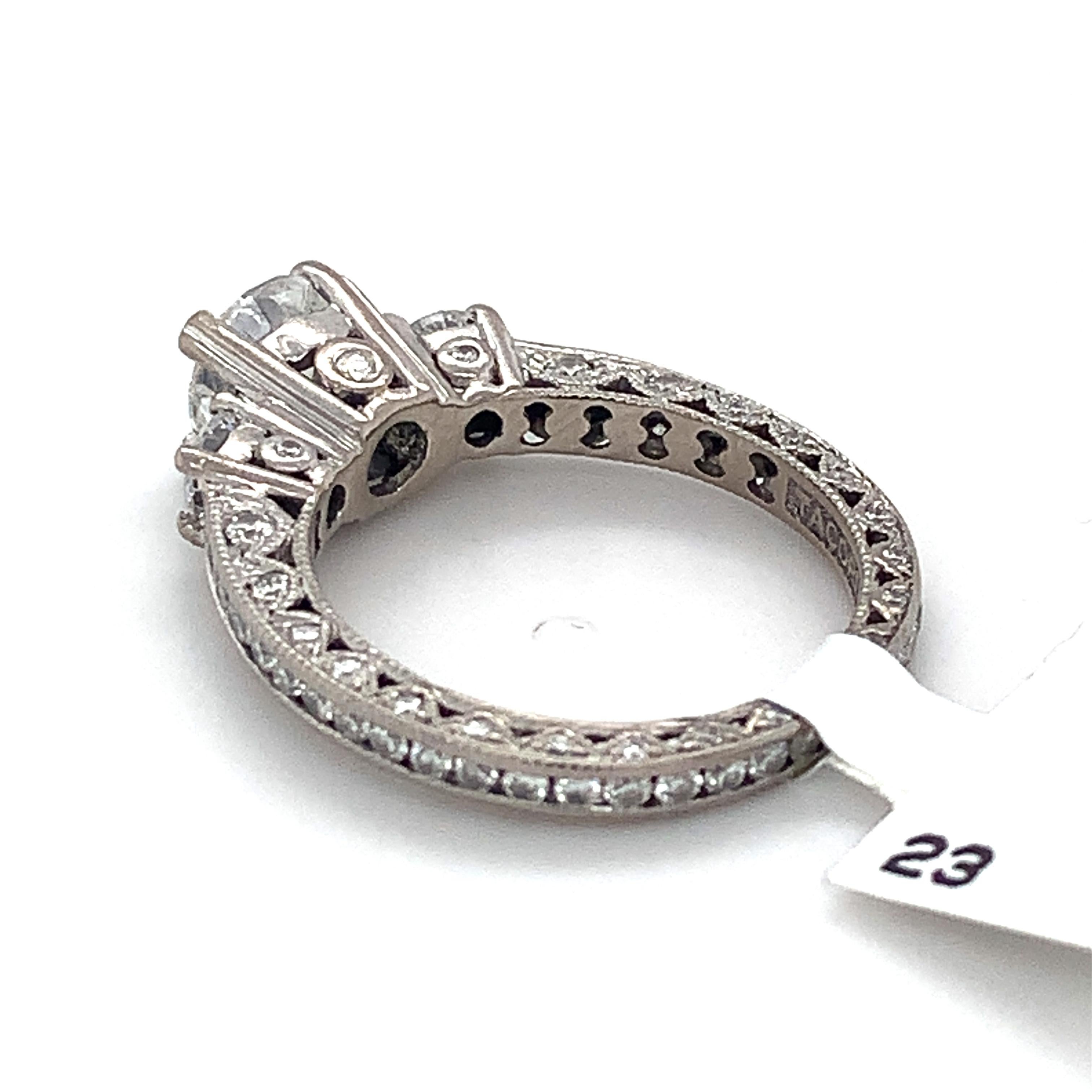 Tacori 18k White Gold Round White Diamond 3 Stone Eternity Band 2CTTW Ring In Good Condition In Montgomery, AL