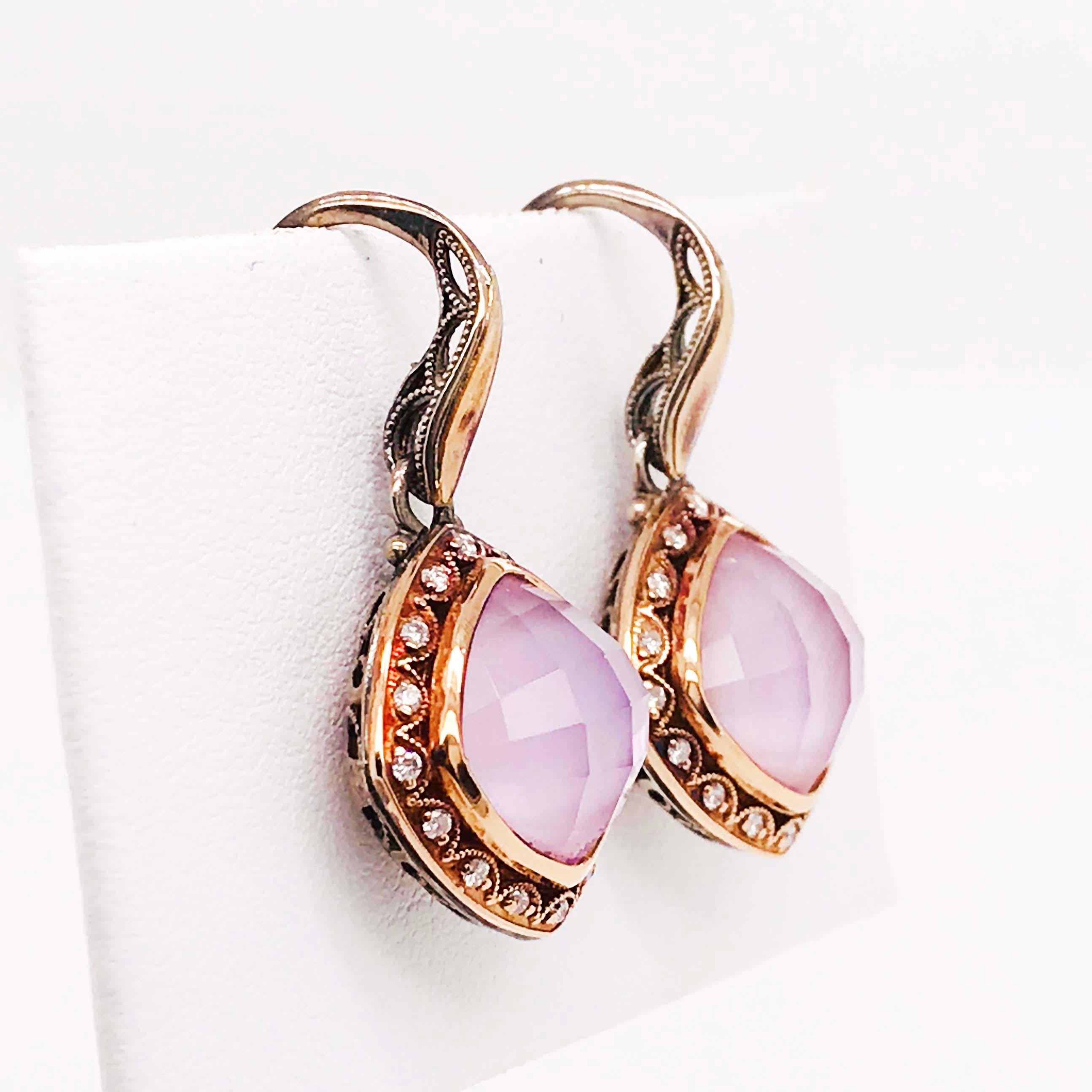 Original TACORI earrings with genuine Blushing Rose Amethyst over Pink Mother of Pearl and accent diamonds! These earrings are an original design from Tacori's 