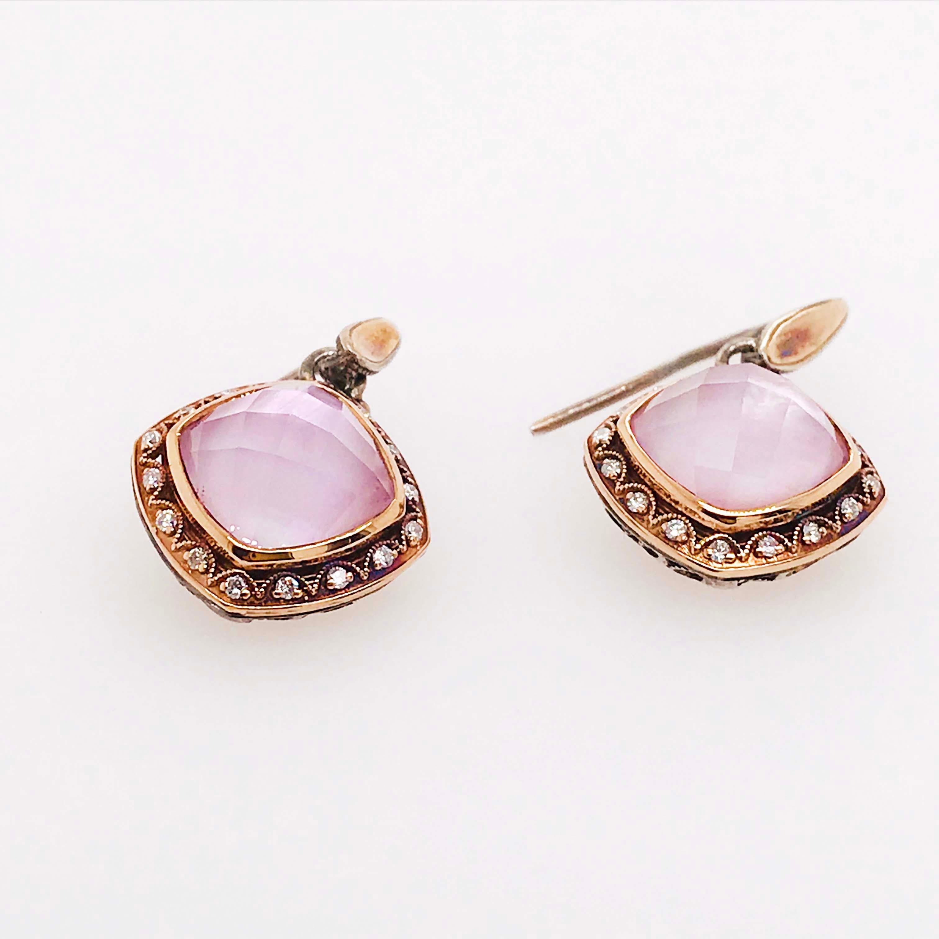 Artisan Tacori 18k925 Blushing Rose Amethyst & Mother of Pearl Diamond Earrings 18K Gold