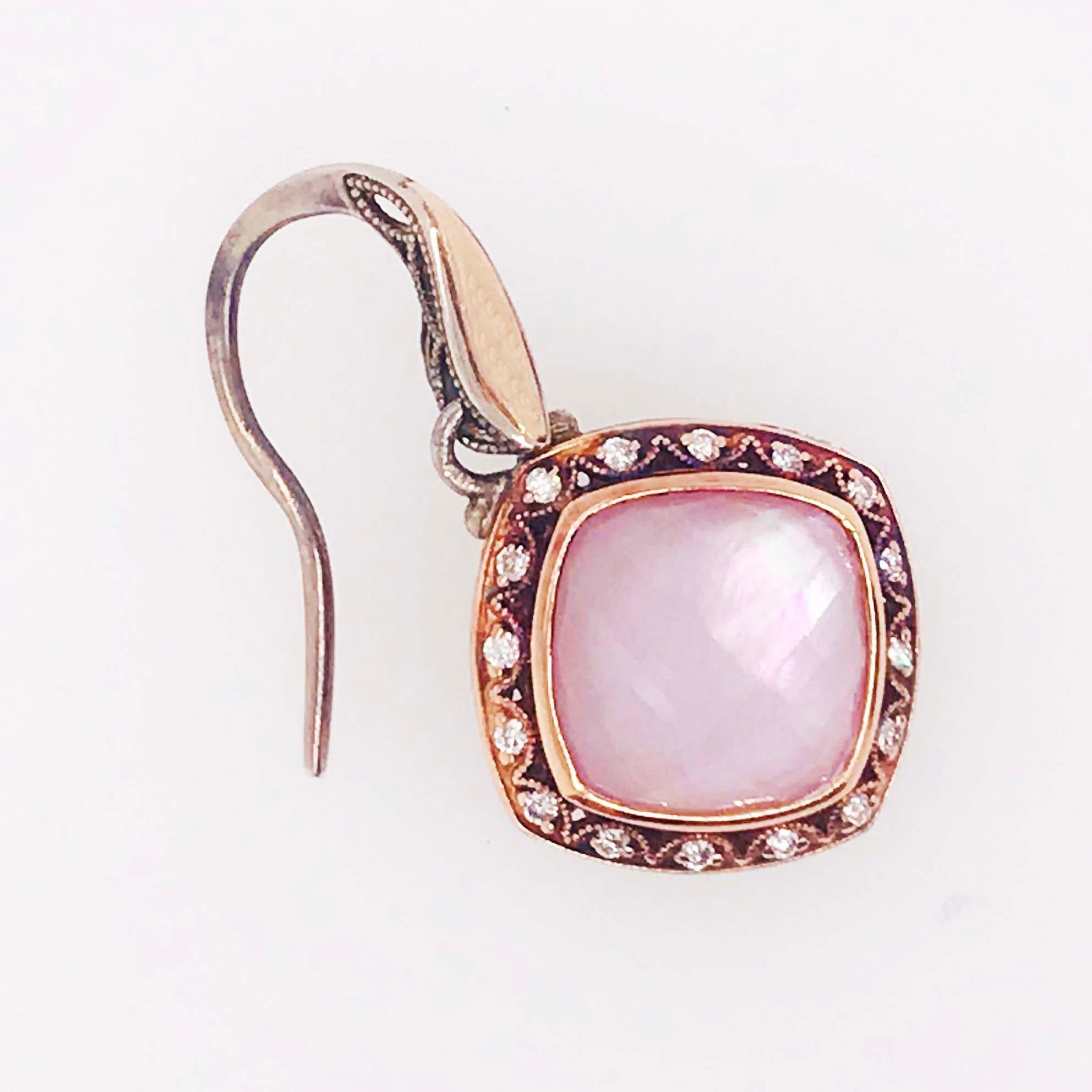 Cushion Cut Tacori 18k925 Blushing Rose Amethyst & Mother of Pearl Diamond Earrings 18K Gold