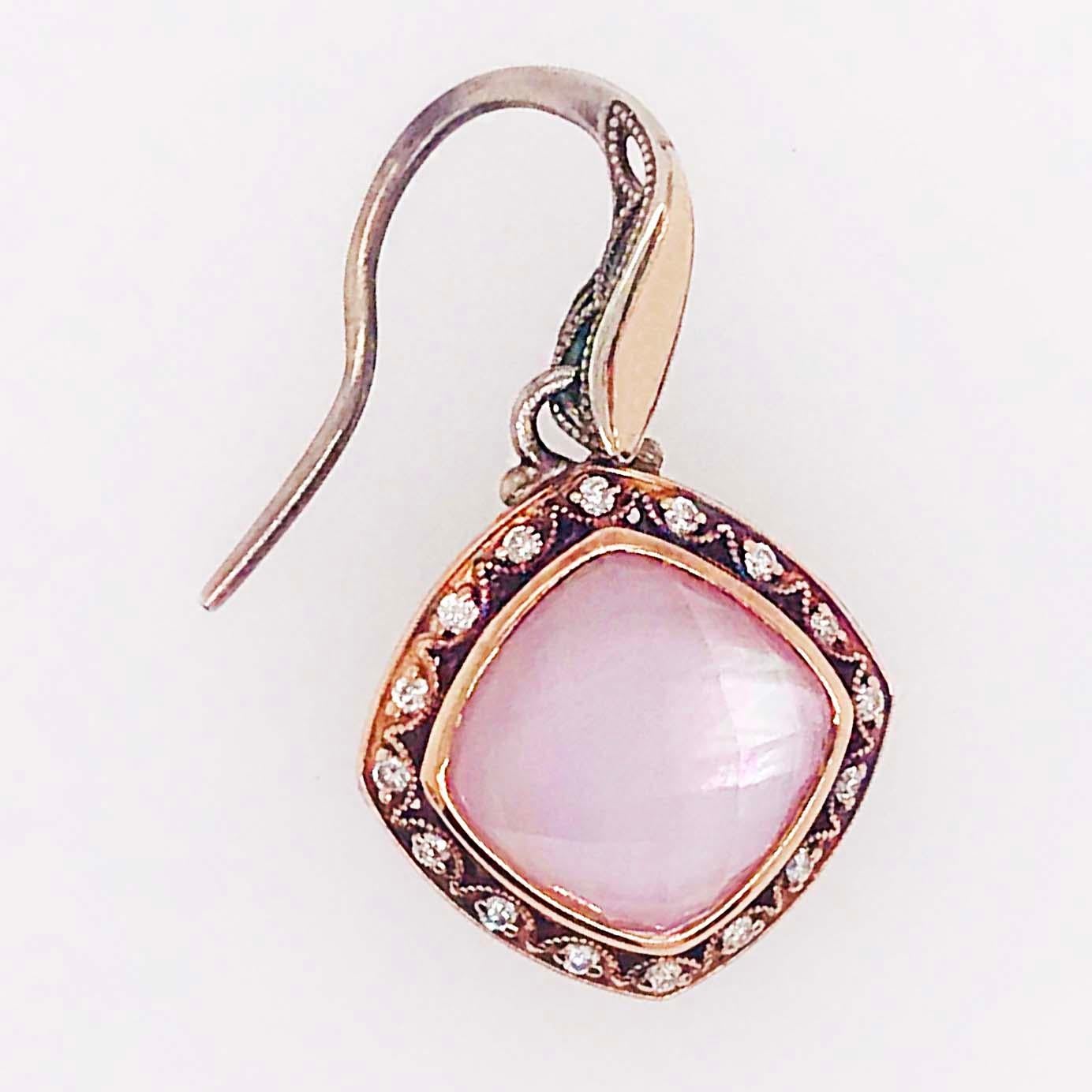 Tacori 18k925 Blushing Rose Amethyst & Mother of Pearl Diamond Earrings 18K Gold In New Condition In Austin, TX
