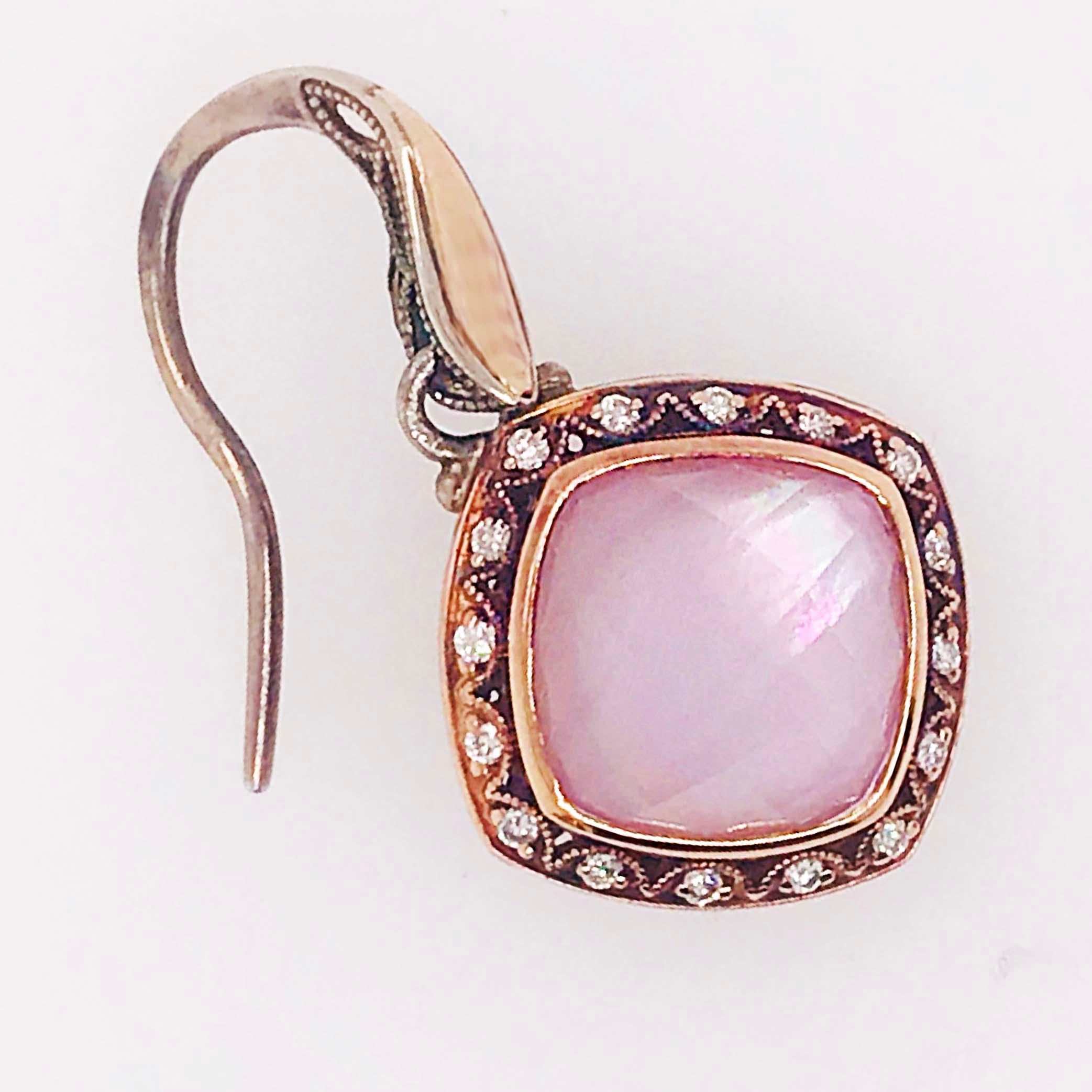 Women's Tacori 18k925 Blushing Rose Amethyst & Mother of Pearl Diamond Earrings 18K Gold