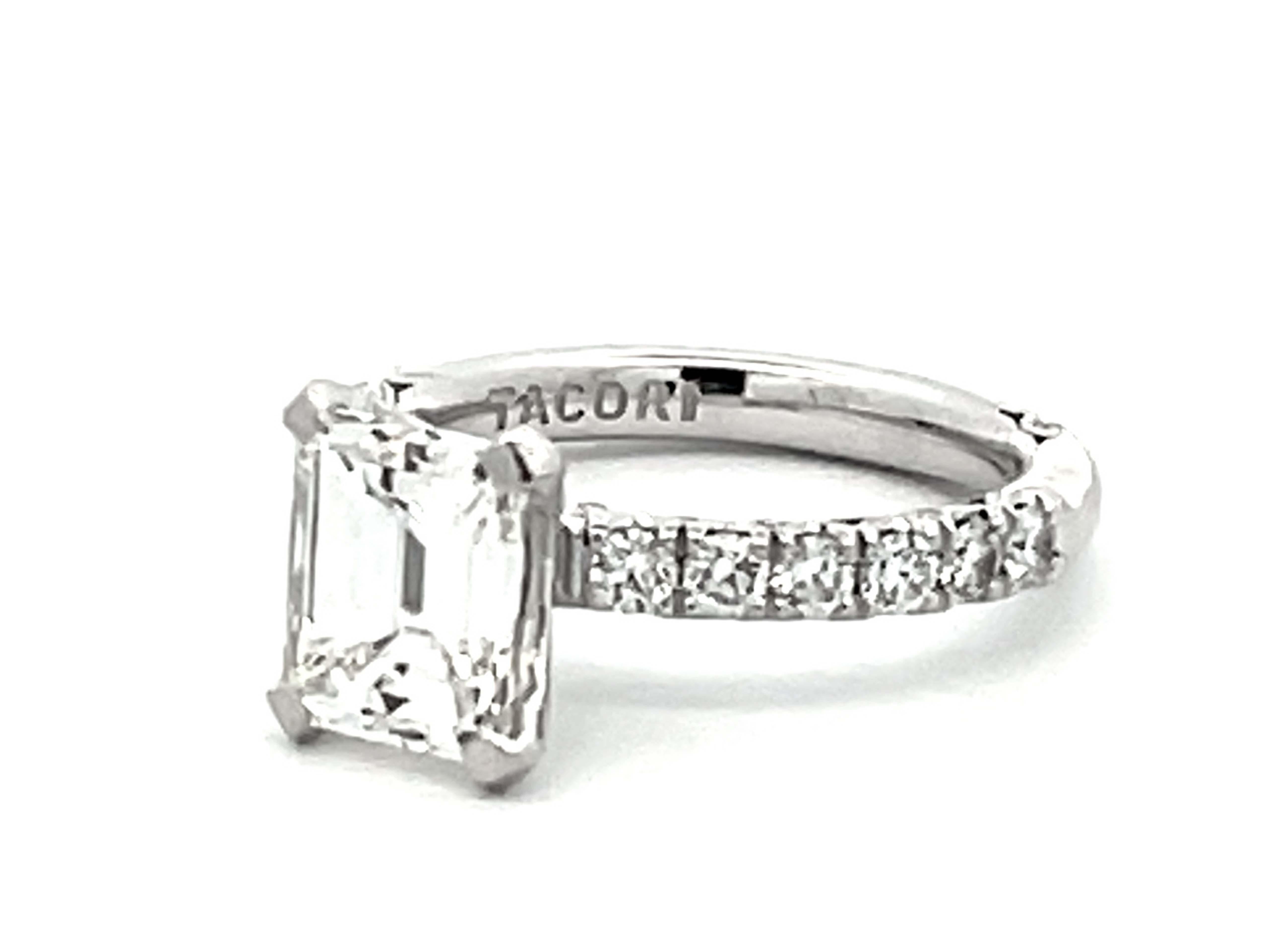Tacori 2 Carat Emerald Cut Diamond Engagement Ring Platinum In Excellent Condition For Sale In Honolulu, HI