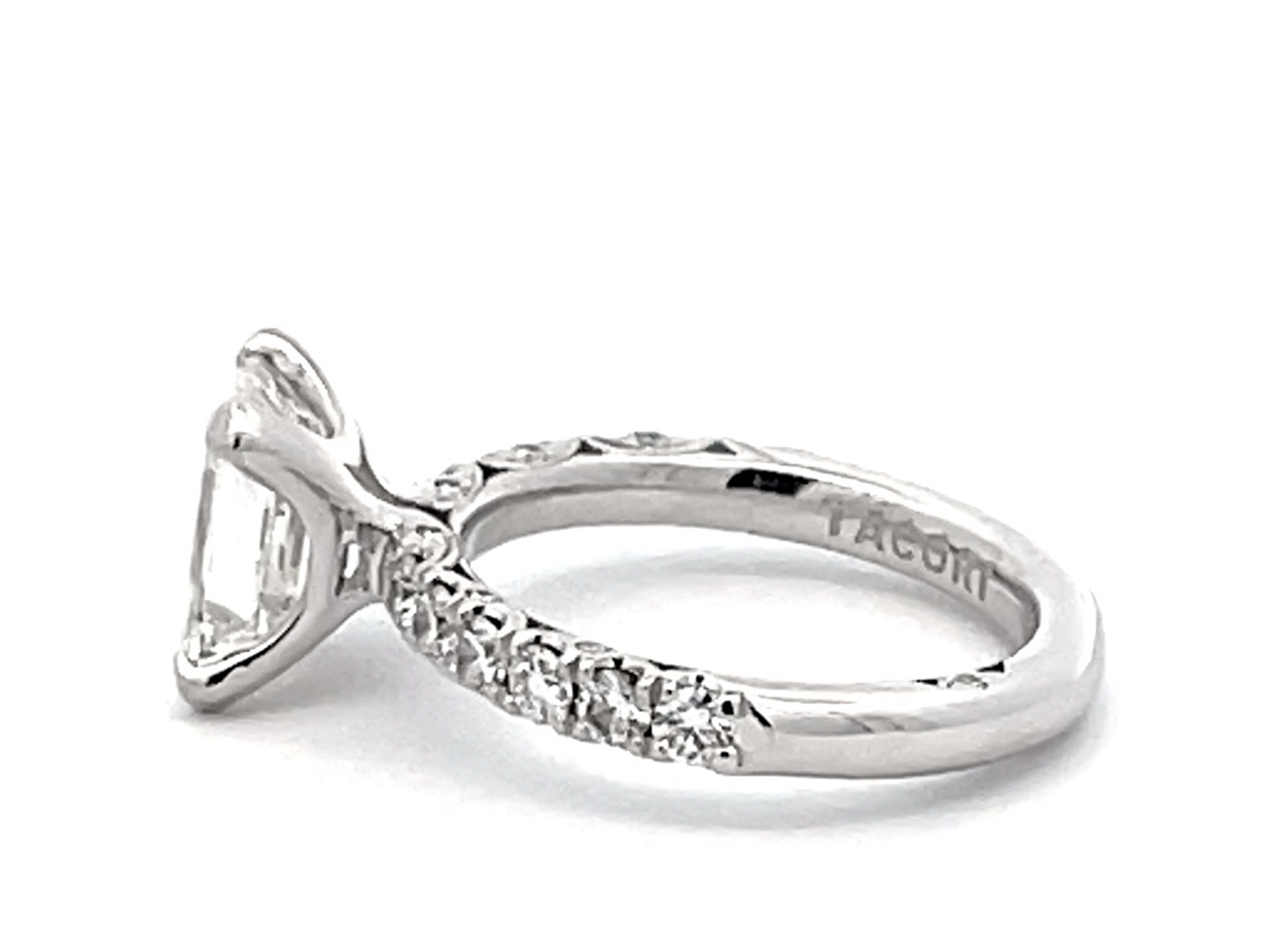 Tacori 2 Carat Emerald Cut Diamond Engagement Ring Platinum For Sale 1
