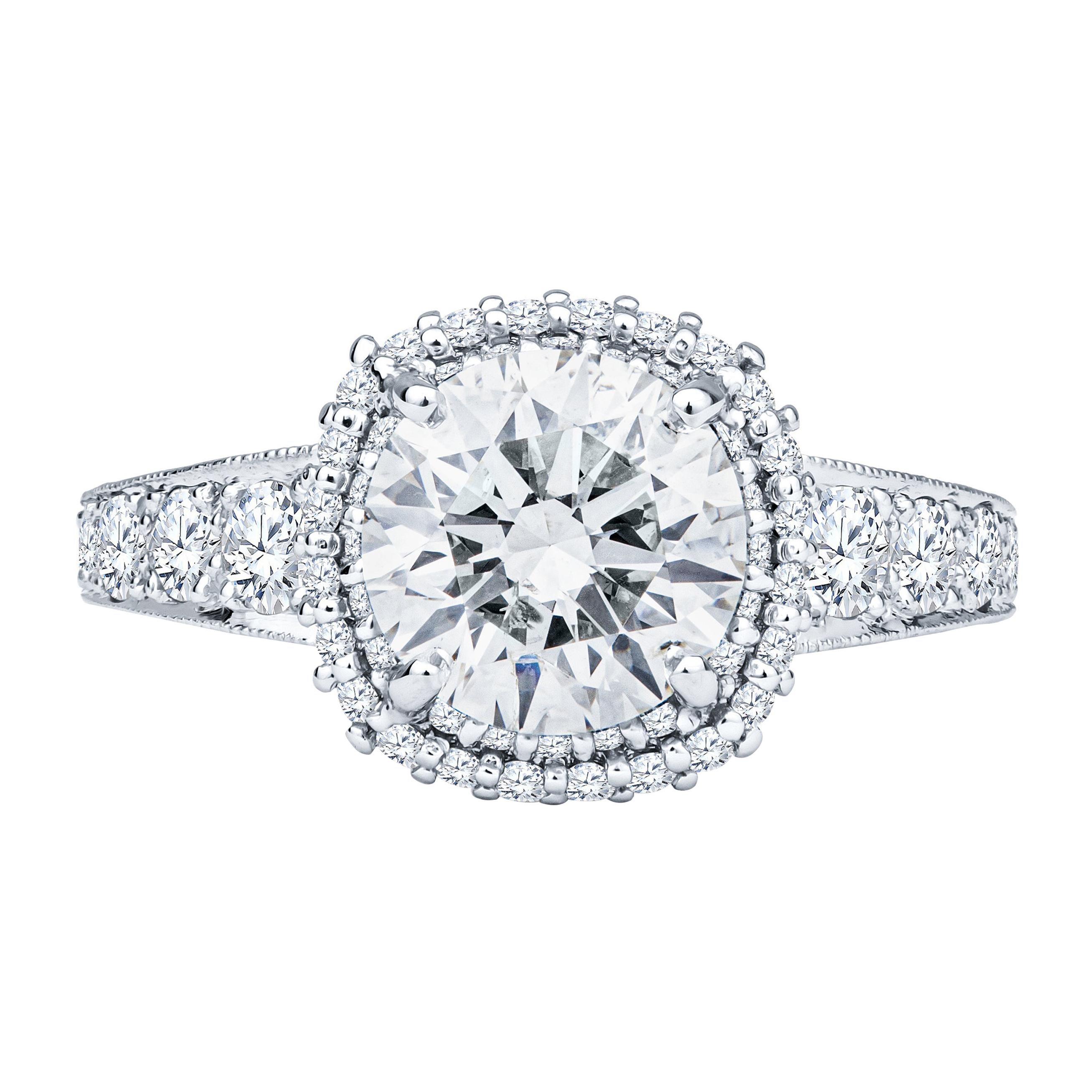 Tacori 2.01ct Round K SI2 Diamond Plat Engagement Ring, 0.99ctw Diamond Accents