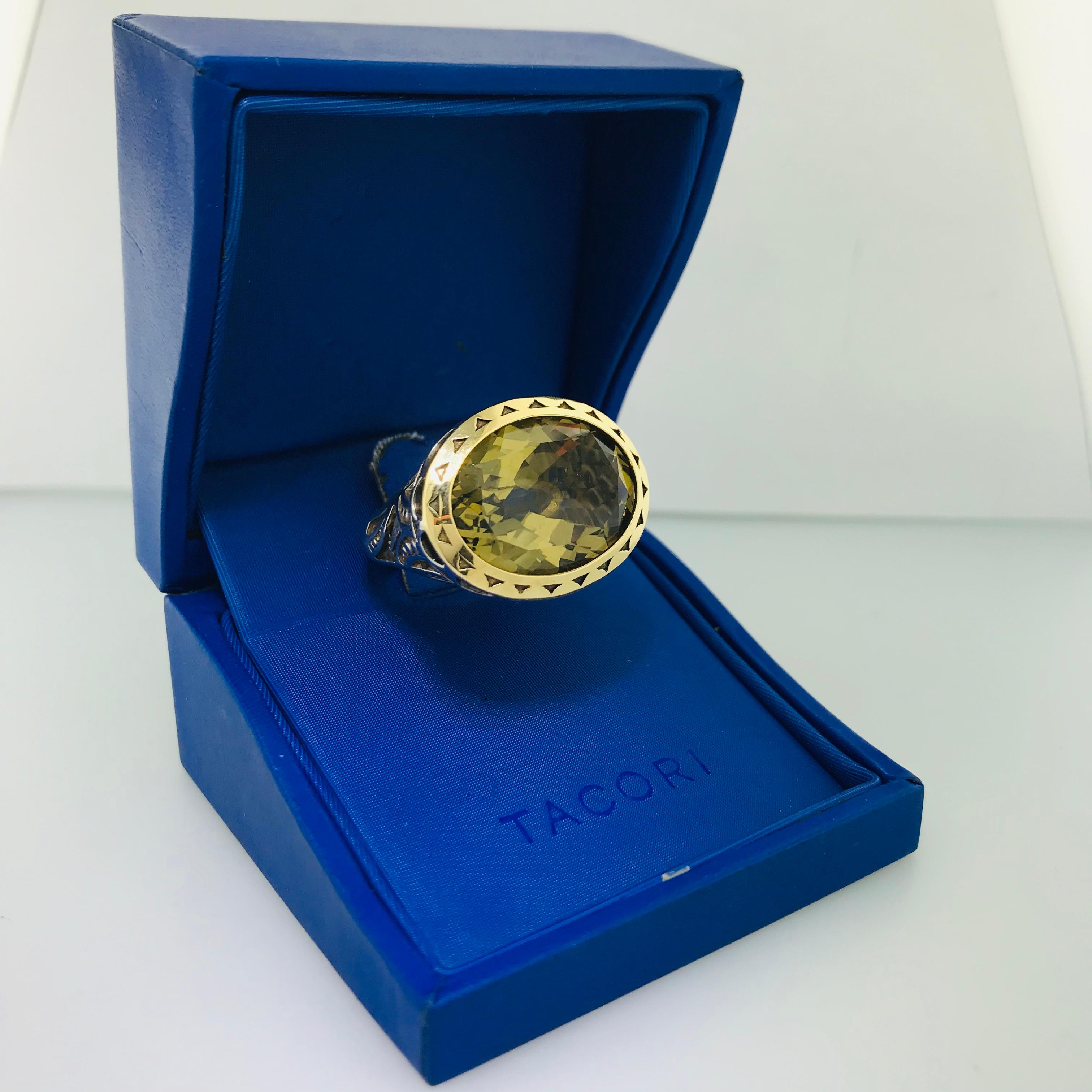 Genuer Tacori Ring 15,5 Karat Olivenquarz Ring, Tacori 18k & Sterling, unbehandelt im Angebot 1