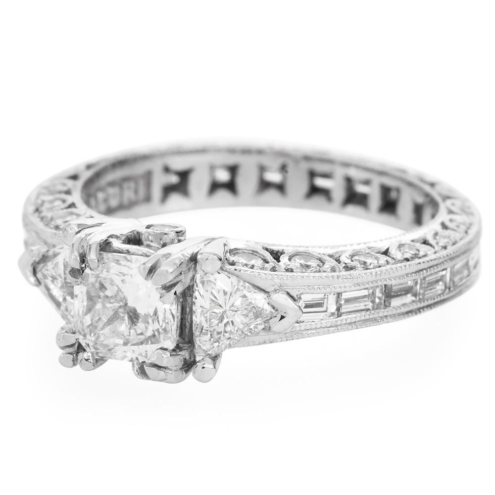 Princess Cut Tacori 2.61cts  Diamond 3 Stone Platinum Engagement Ring For Sale
