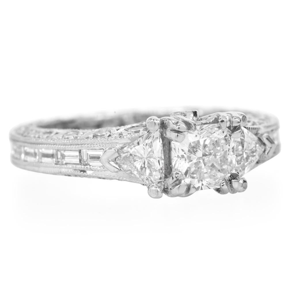 Tacori 2.61cts  Diamond 3 Stone Platinum Engagement Ring For Sale 2
