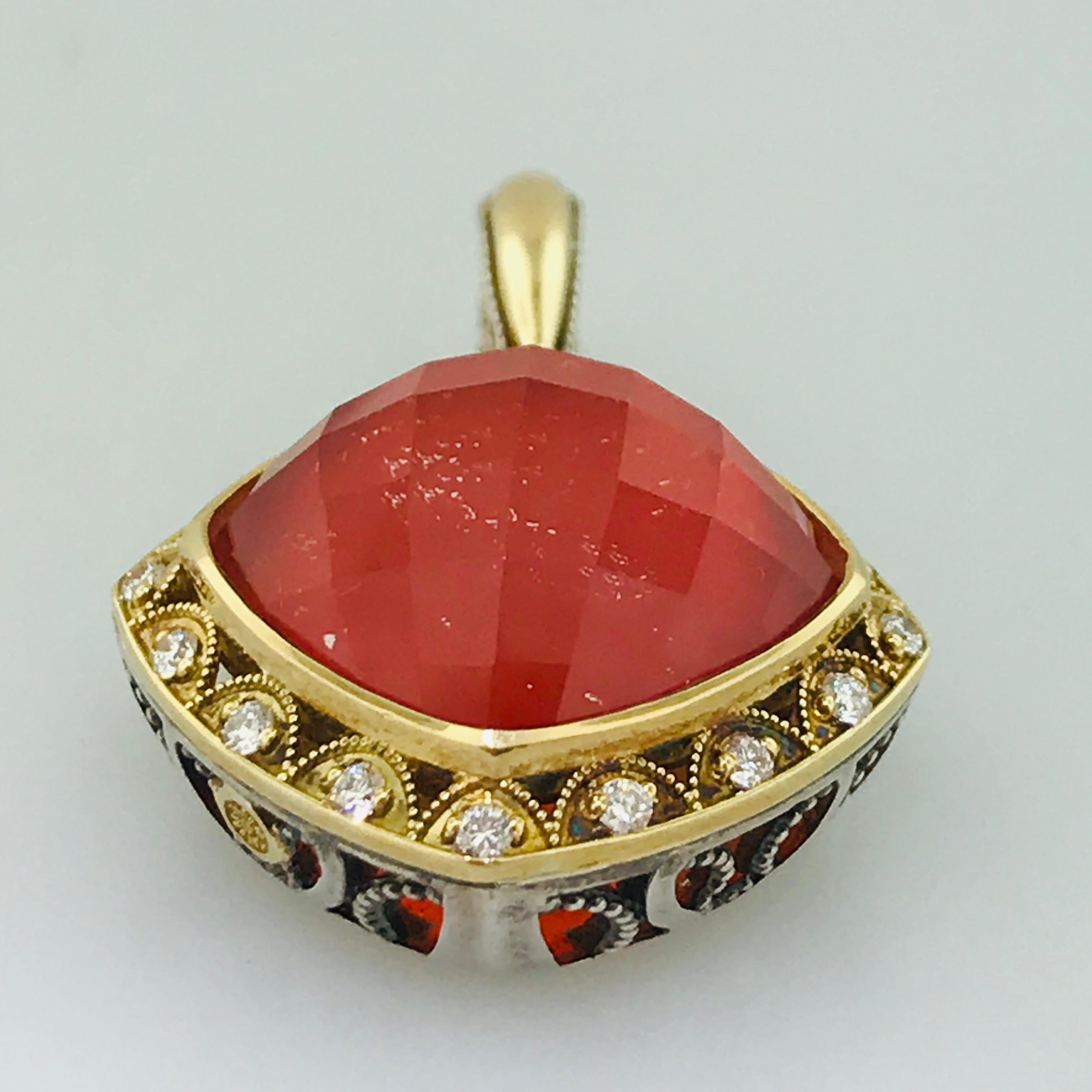 Artisan Original Retired Tacori Diamond & Red Onyx & Quartz Enhancer-18k925 style 58613