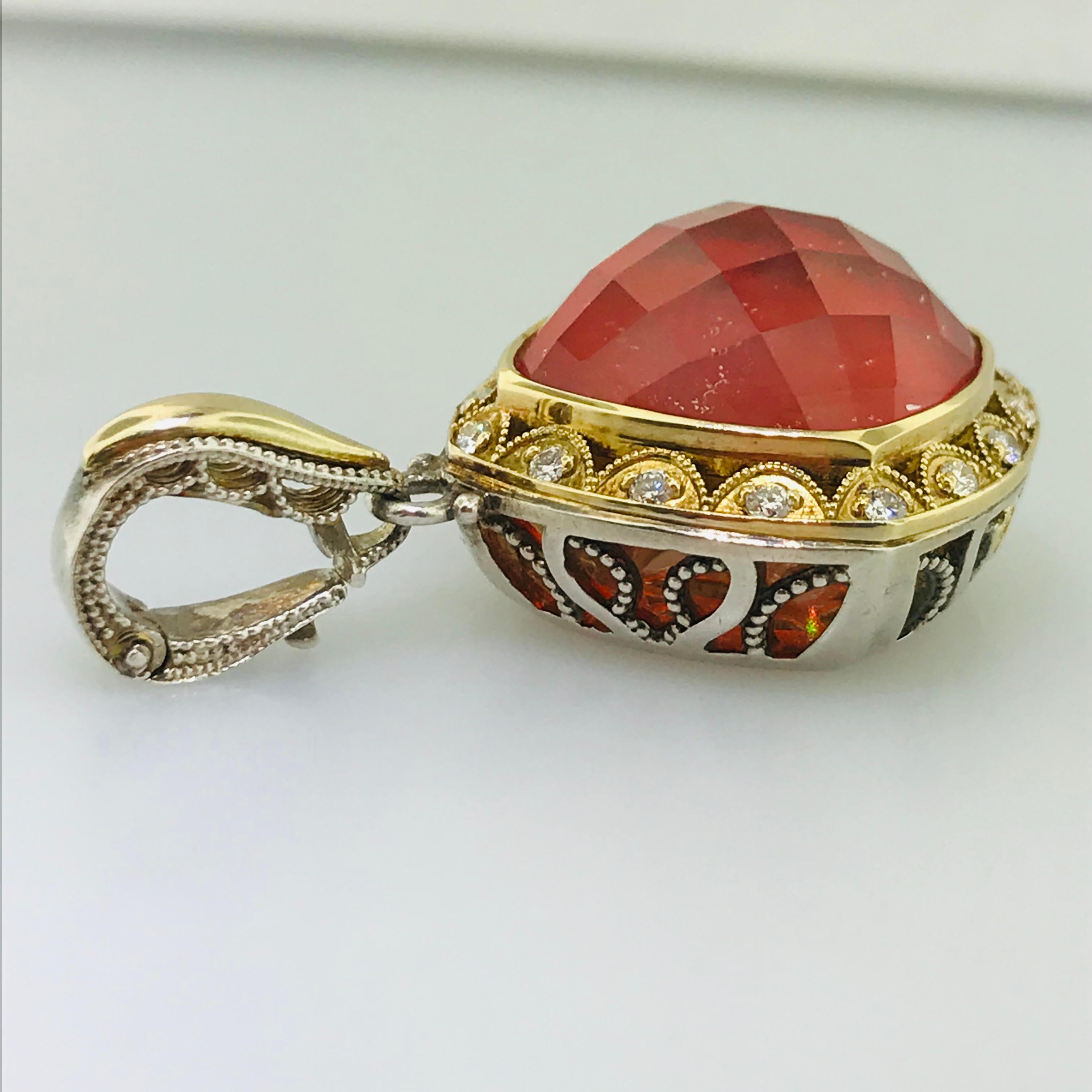 Original Retired Tacori Diamond & Red Onyx & Quartz Enhancer-18k925 style 58613 2