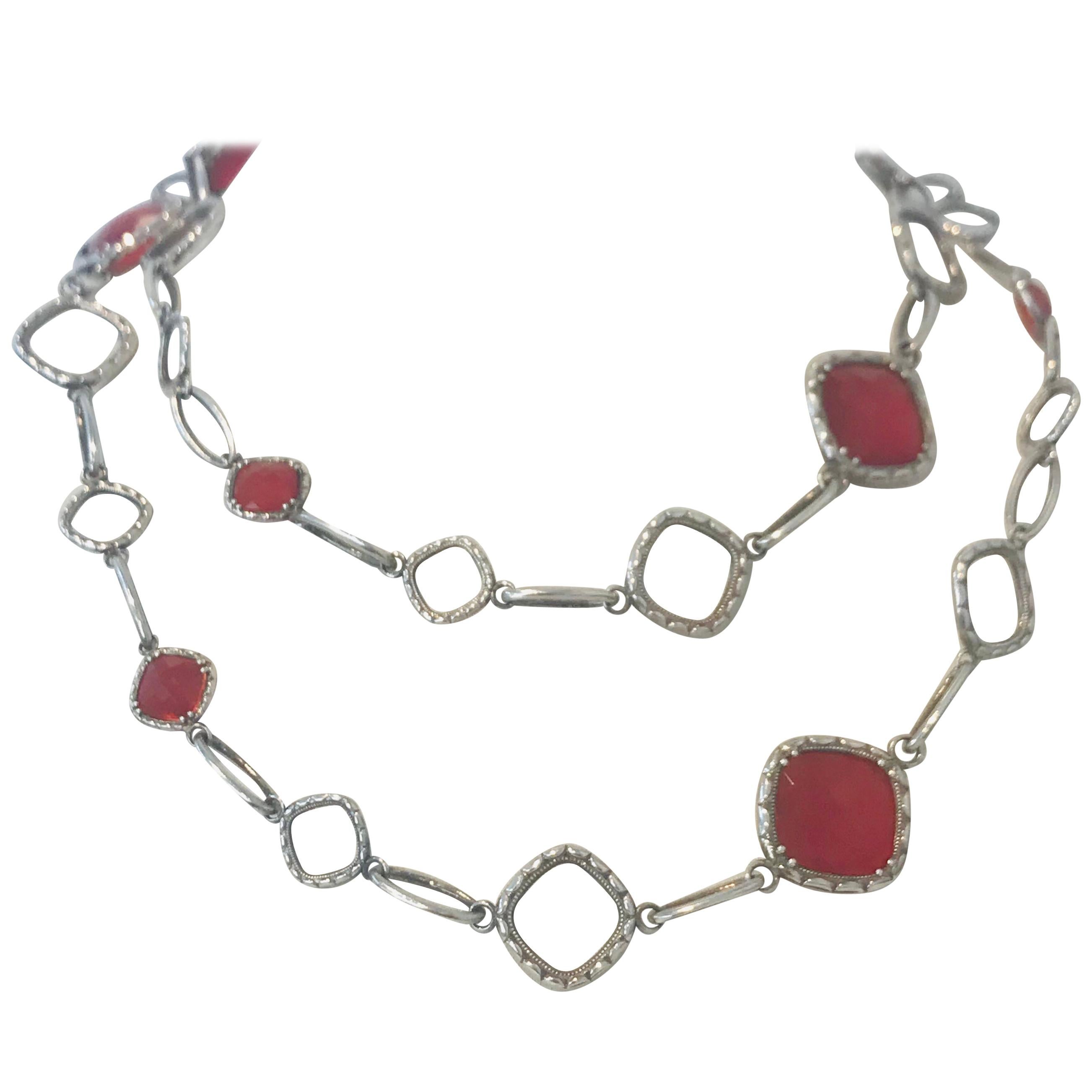 Seltene Tacori-Halskette mit kaskadenförmigem Edelstein aus klarem Quarz über rotem Onyx, rar
