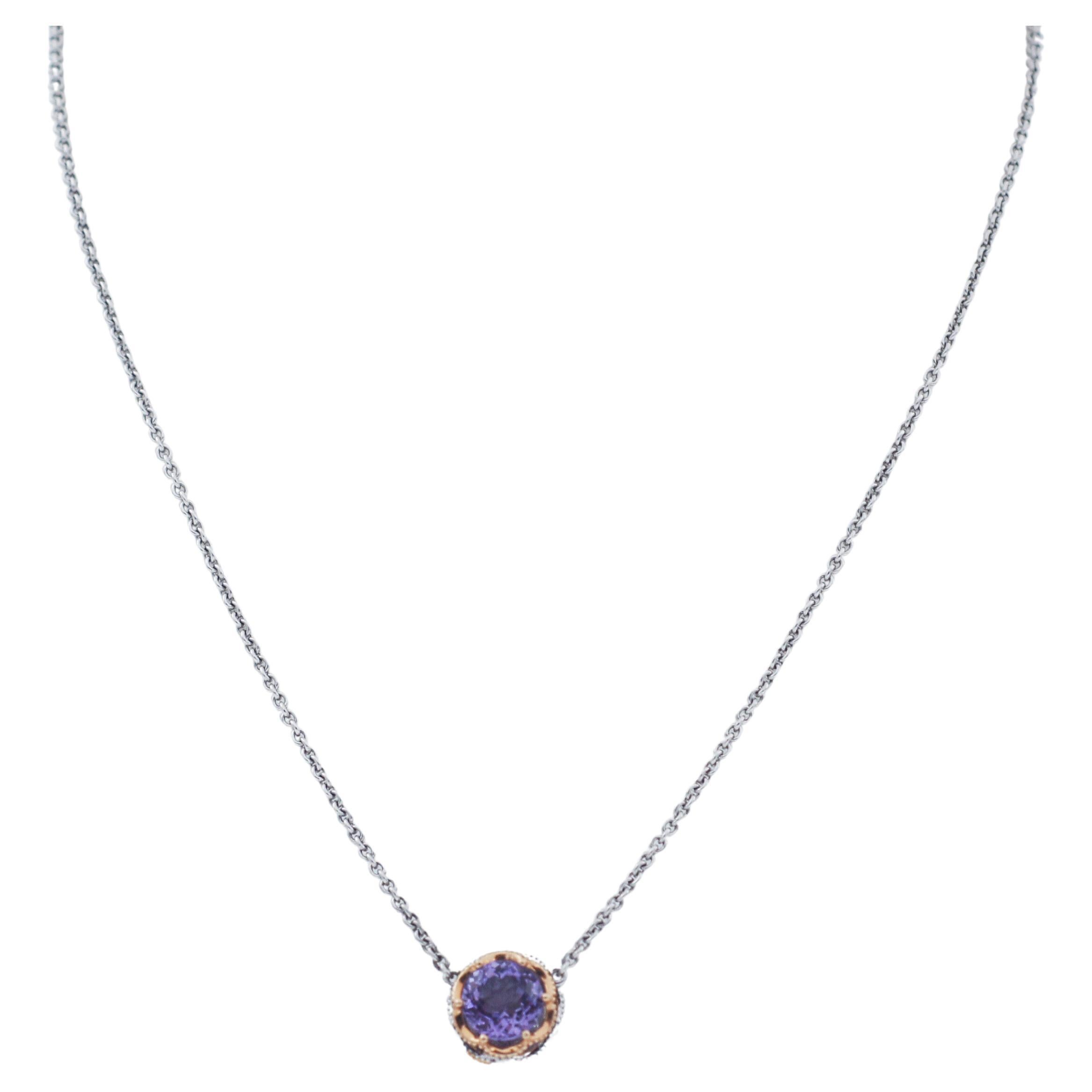 TACORI 925 18k Crescent Crown Amethyst Necklace For Sale