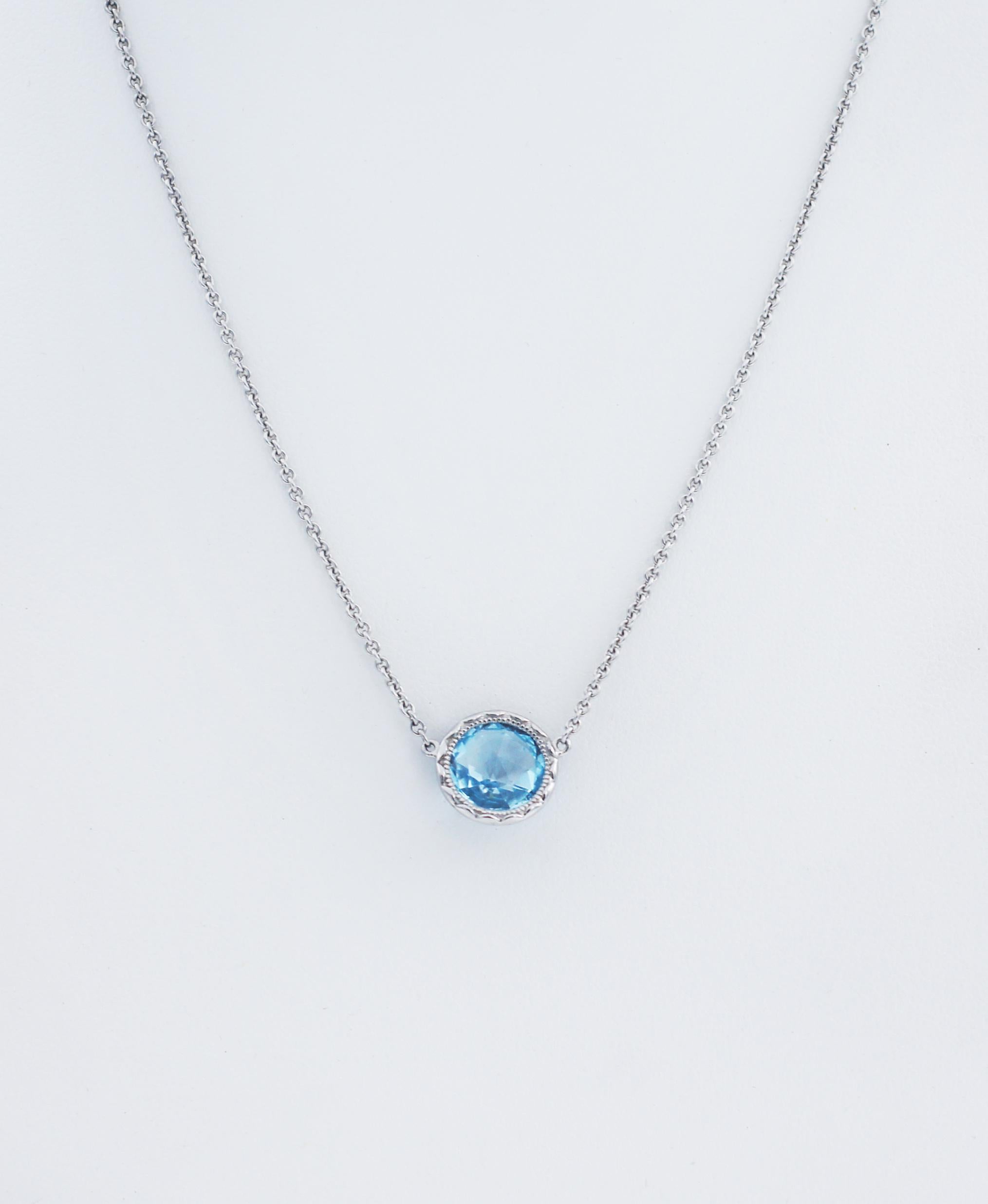 TACORI
Crescent Embrace
Floating Bezel Necklace featuring Sky Blue Topaz
STYLE SN15302
Like a part of the clear blue sky encased in a droplet, this Sky Blue Topaz pendant shines like a true beauty, as it floats on a classic silver chain.
Gemstone