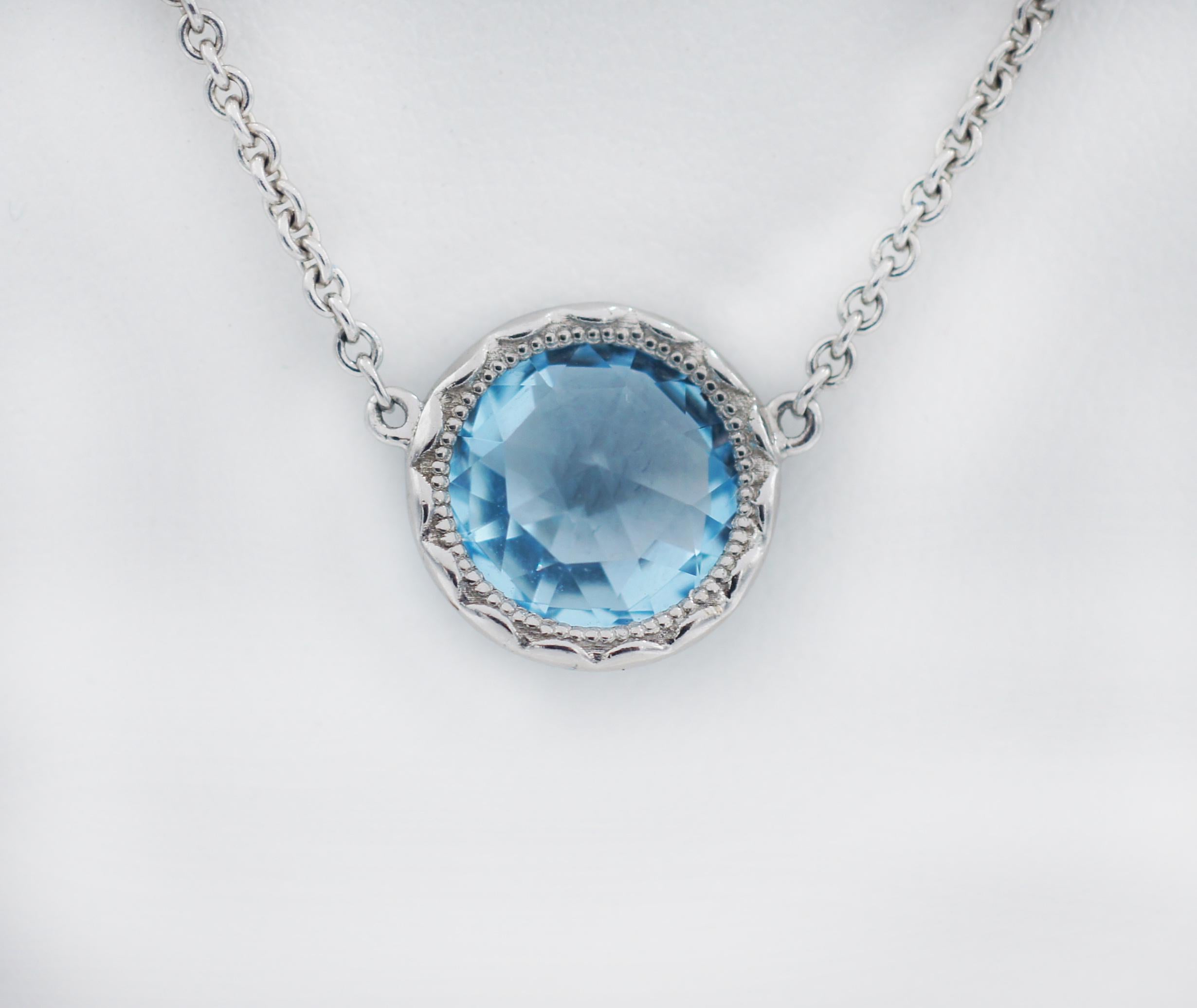 Round Cut TACORI 925 Crescent Embrace Blue Topaz Necklace For Sale