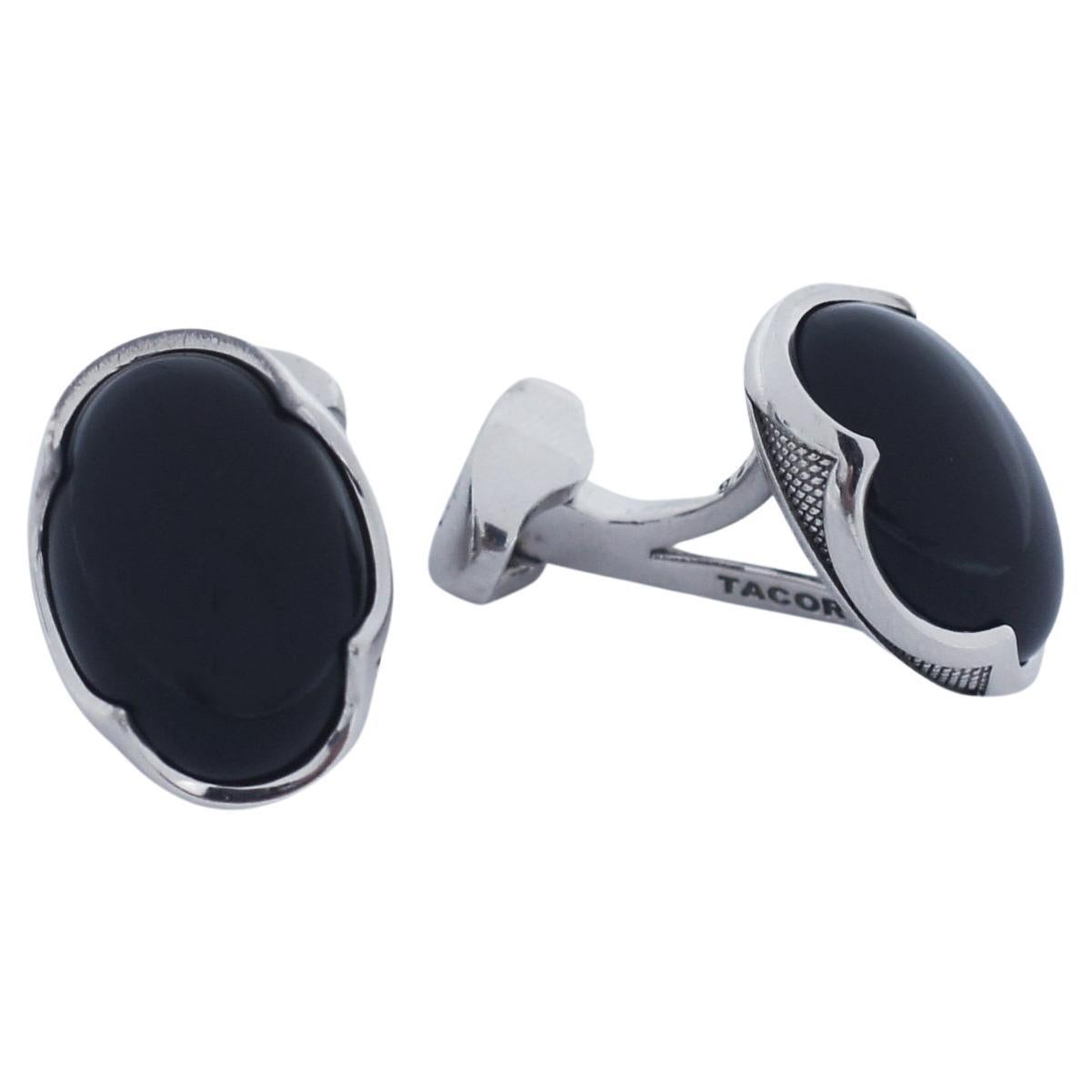 Tacori 925 Boutons de manchette rétro en onyx cabochon ovale