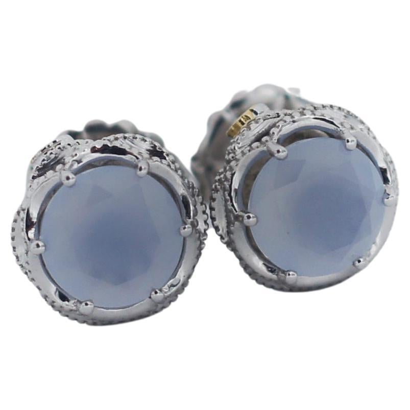 TACORI 925 Silver 18K gold Chalcedony Crescent Crown Stud Earrings