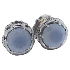 Used TACORI 925 Silver 18K gold Chalcedony Crescent Crown Stud Earrings
