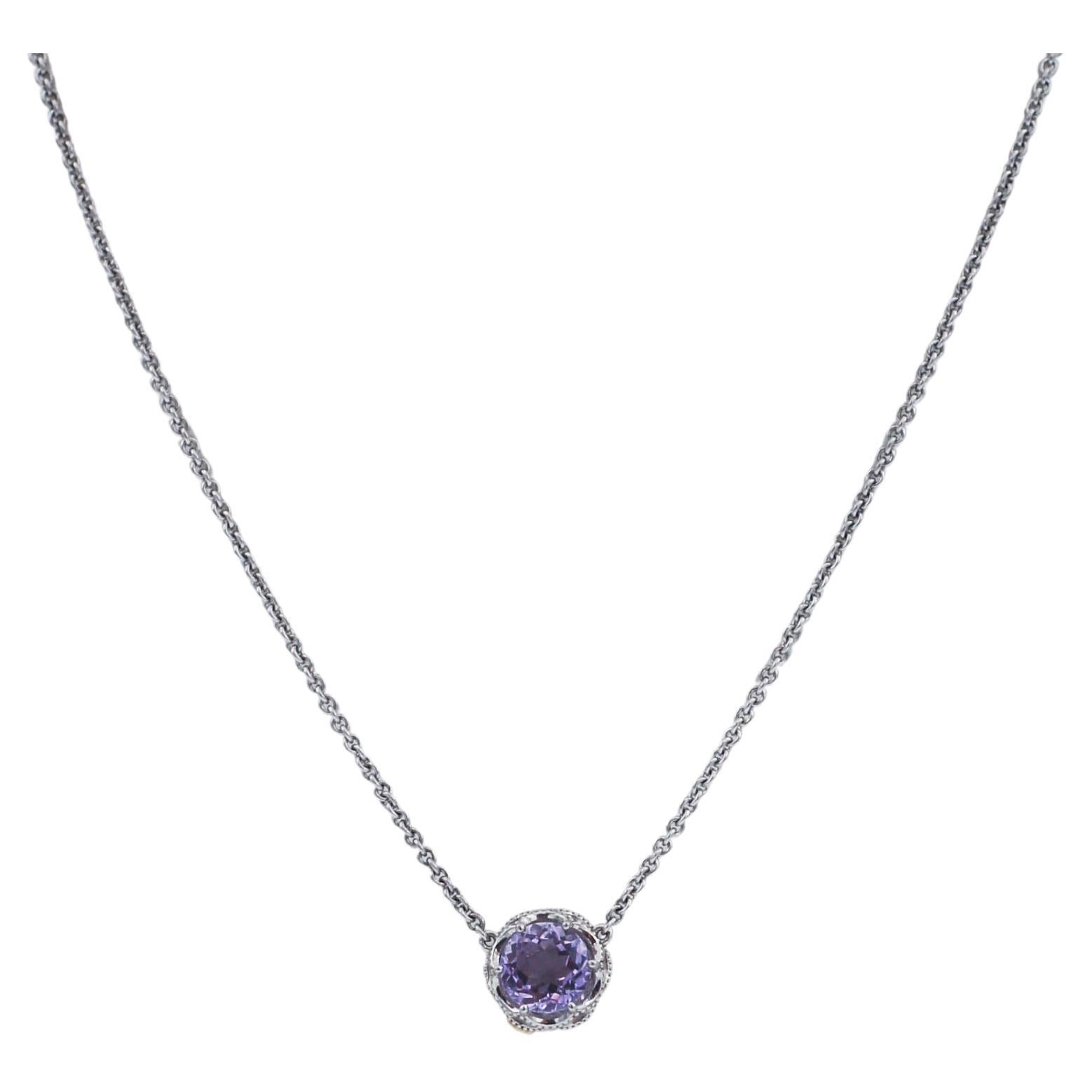 TACORI 925 Silver Amethyst Crescent Crown Necklace For Sale