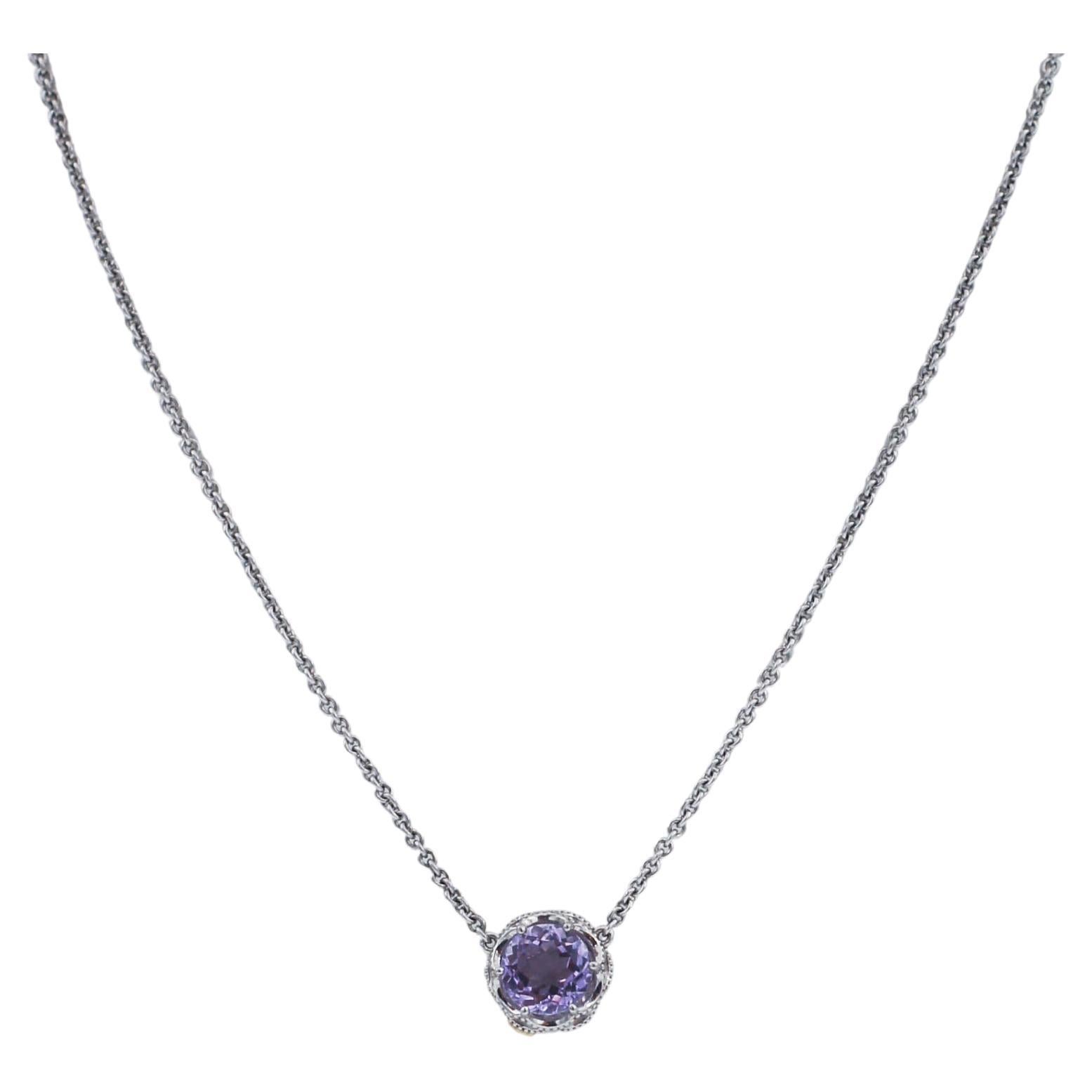 TACORI 925 Silver Amethyst Crescent Crown Necklace