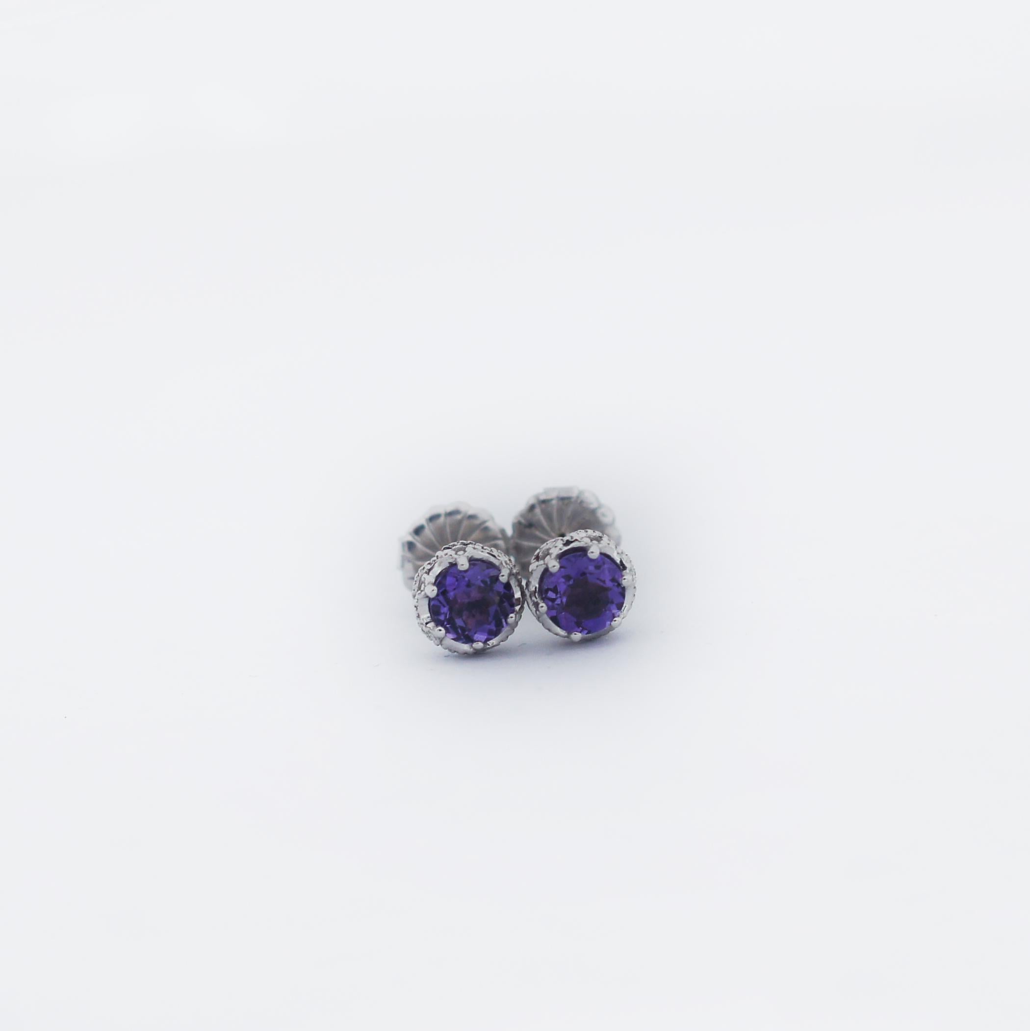 Round Cut TACORI 925 Silver Amethyst Crescent Crown Petite Stud Earrings For Sale