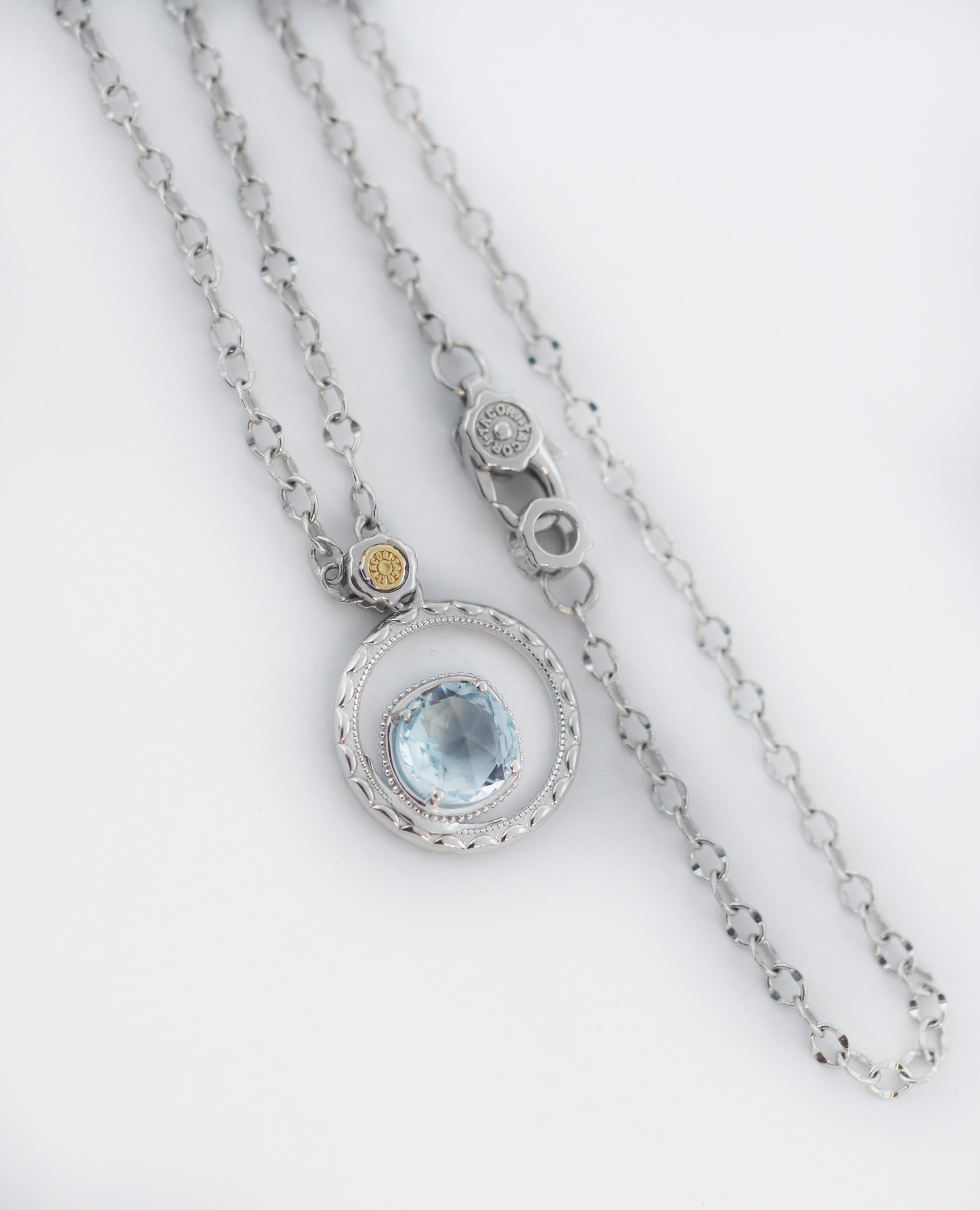 Round Cut TACORI 925 Silver Bloom Blue Topaz Necklace For Sale
