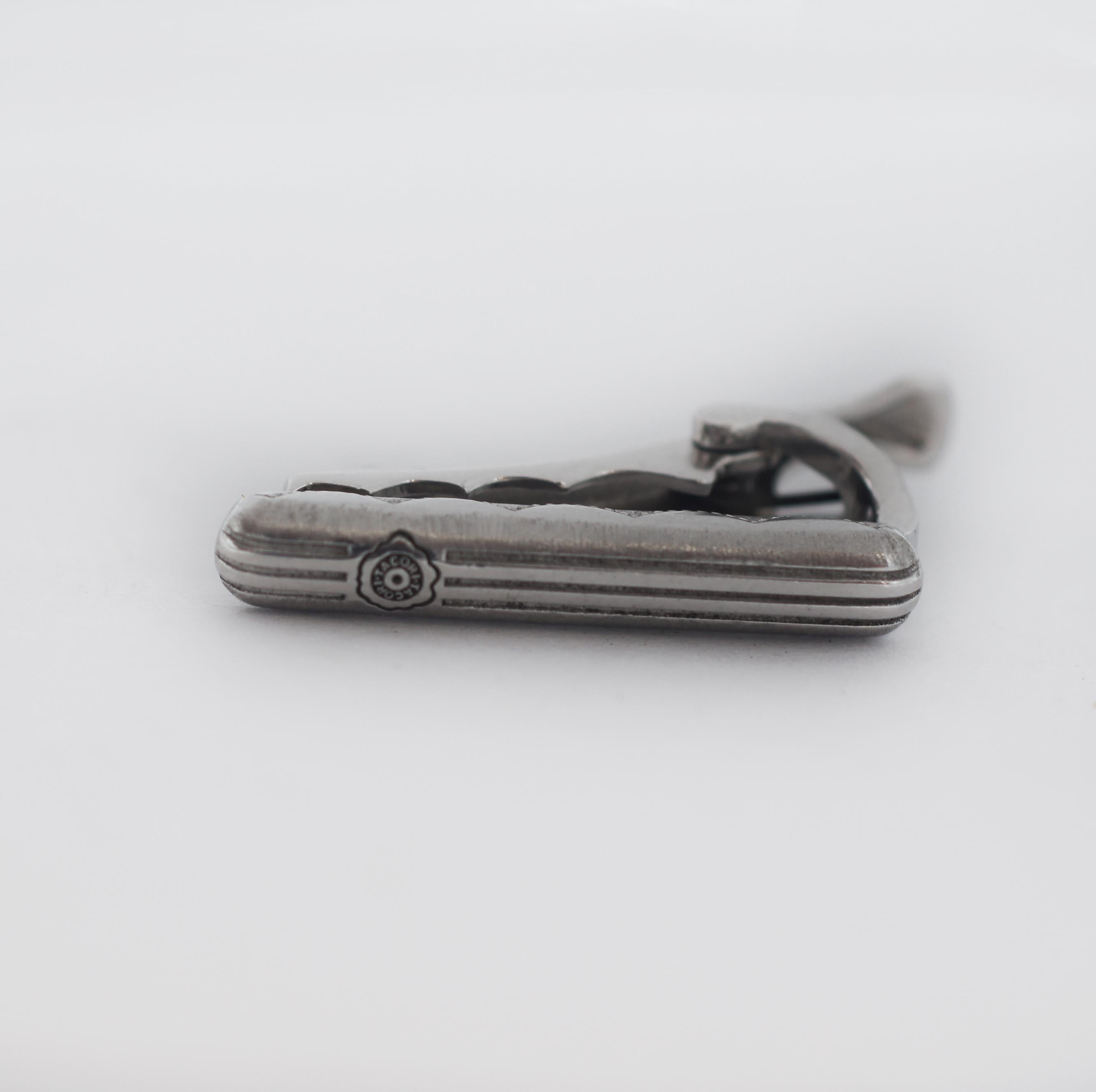 Women's Tacori 925 Silver Bold Linear Gem Seal Tie Bar Clip For Sale