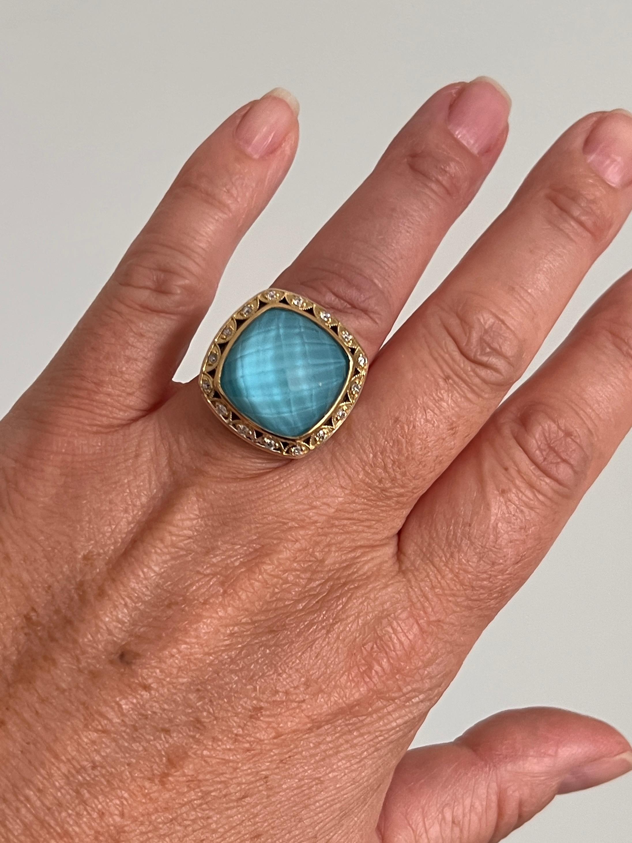Tacori Bague cocktail en or jaune 18 carats avec quartz turquoise bleue et diamant en vente 4