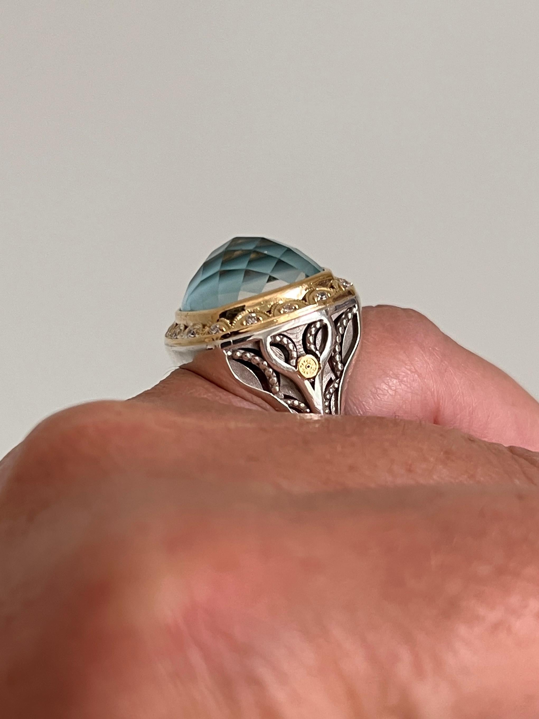 Tacori Bague cocktail en or jaune 18 carats avec quartz turquoise bleue et diamant en vente 5