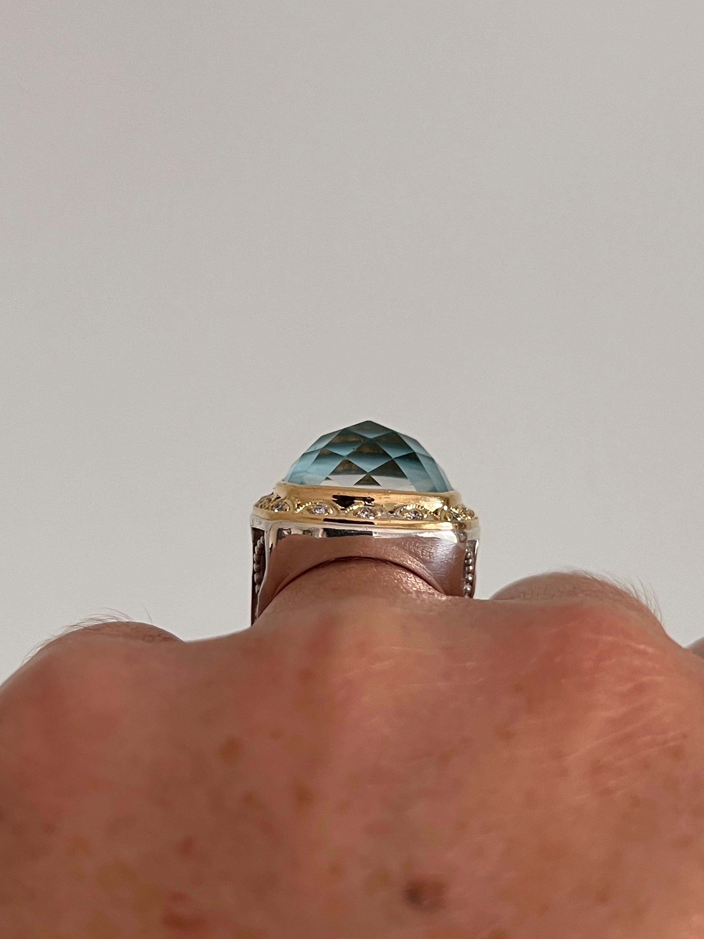 Tacori Bague cocktail en or jaune 18 carats avec quartz turquoise bleue et diamant en vente 6
