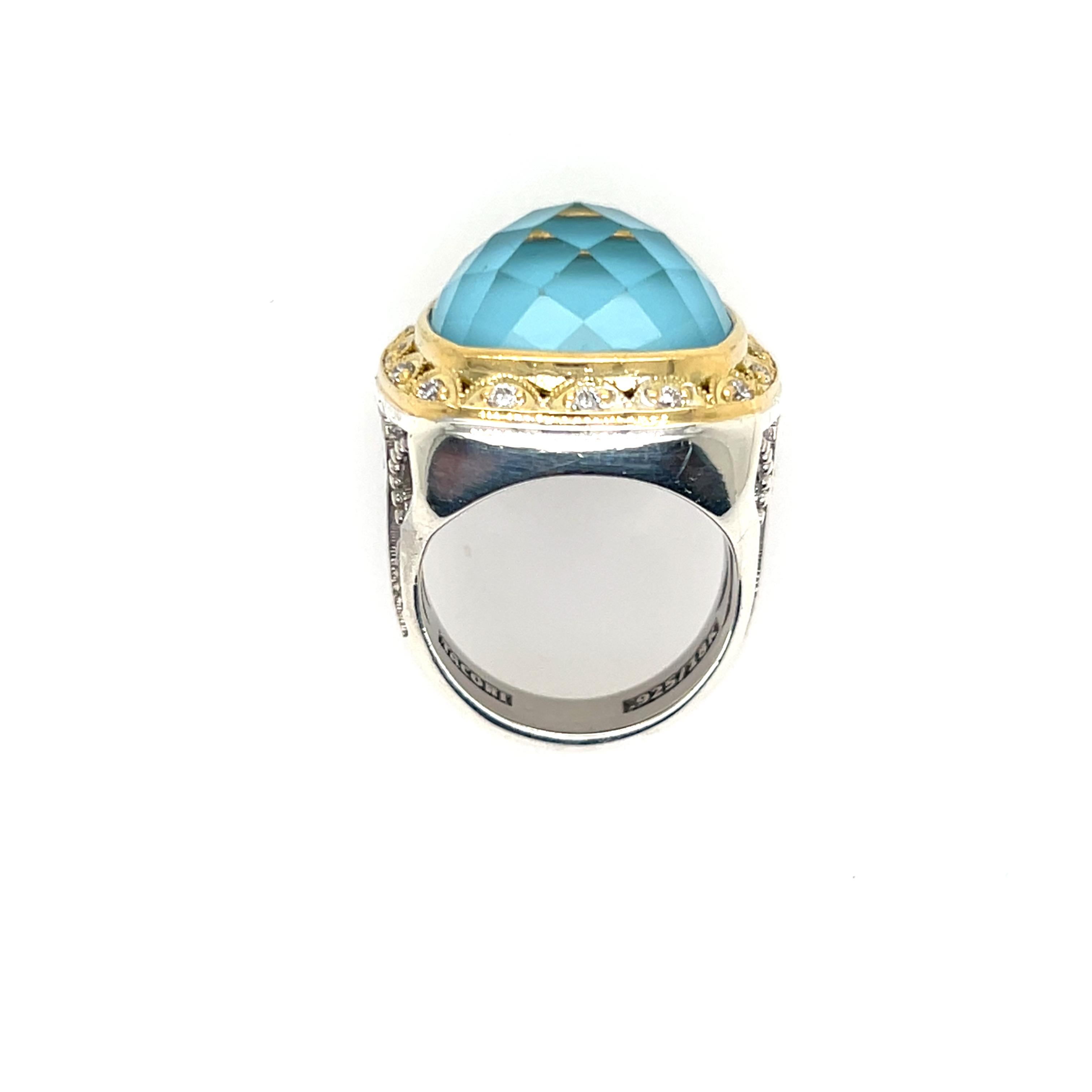 Tacori Bague cocktail en or jaune 18 carats avec quartz turquoise bleue et diamant en vente 8