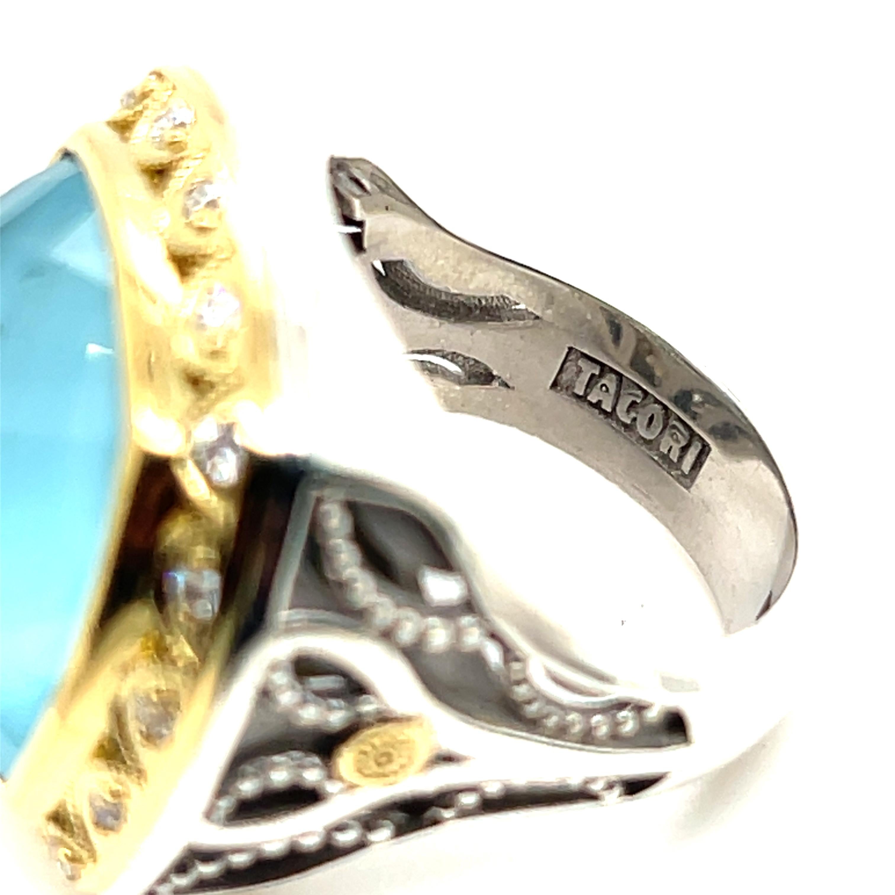 Tacori Bague cocktail en or jaune 18 carats avec quartz turquoise bleue et diamant en vente 9