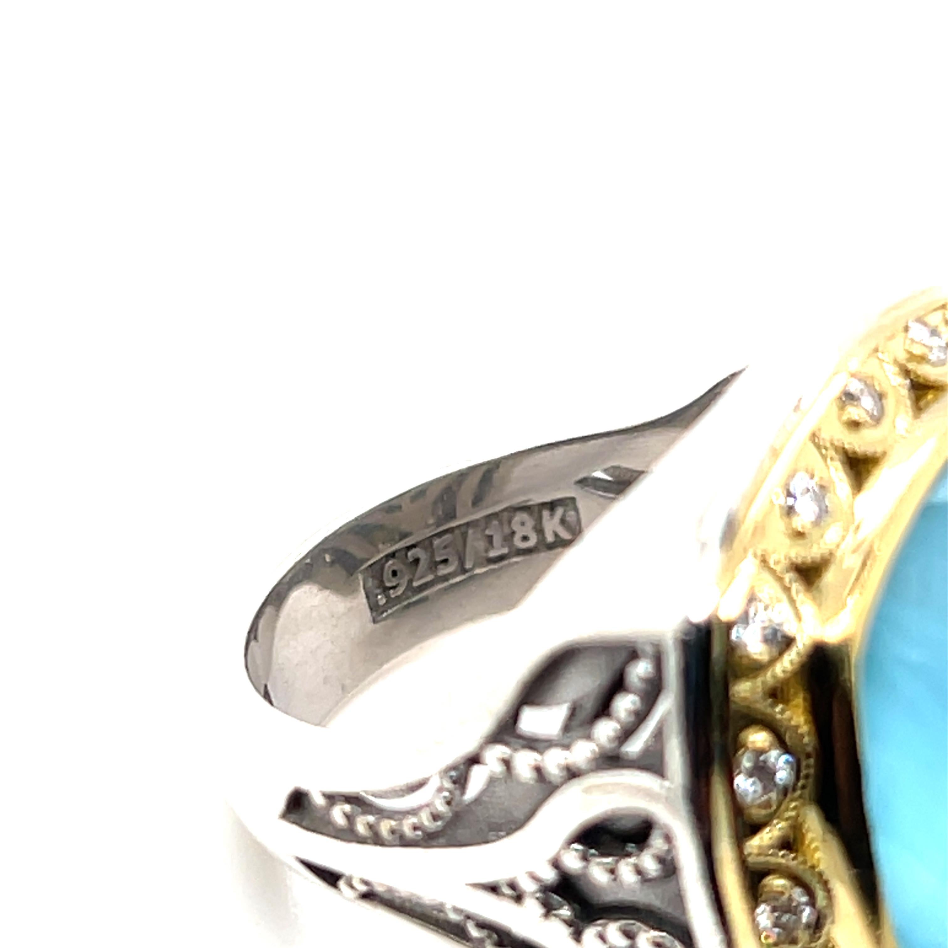 Tacori Bague cocktail en or jaune 18 carats avec quartz turquoise bleue et diamant en vente 10