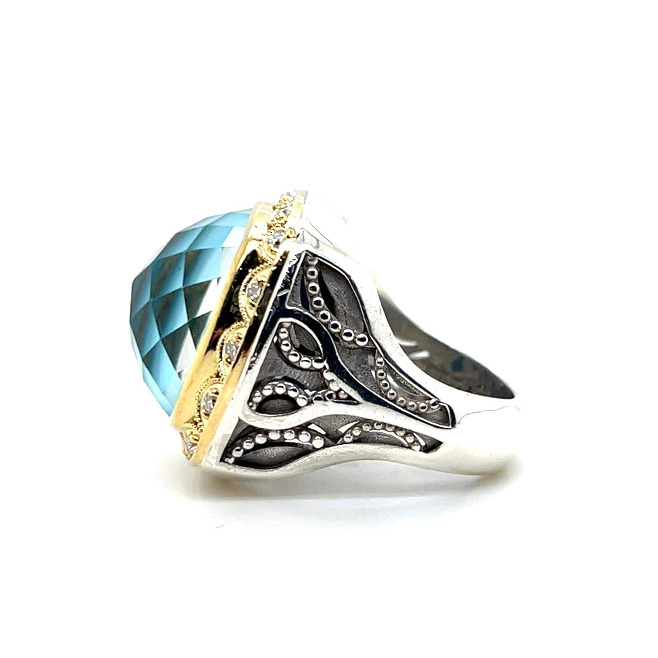 Tacori Bague cocktail en or jaune 18 carats avec quartz turquoise bleue et diamant en vente 2