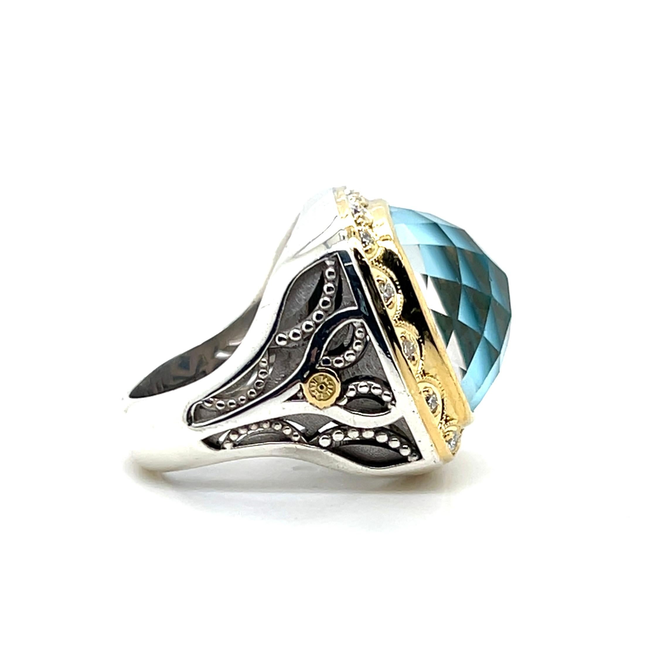 Tacori Bague cocktail en or jaune 18 carats avec quartz turquoise bleue et diamant en vente 3