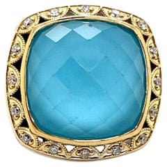Tacori Barbados Blue Turquoise Quartz & Diamond 18k Yellow Gold SS Cocktail Ring