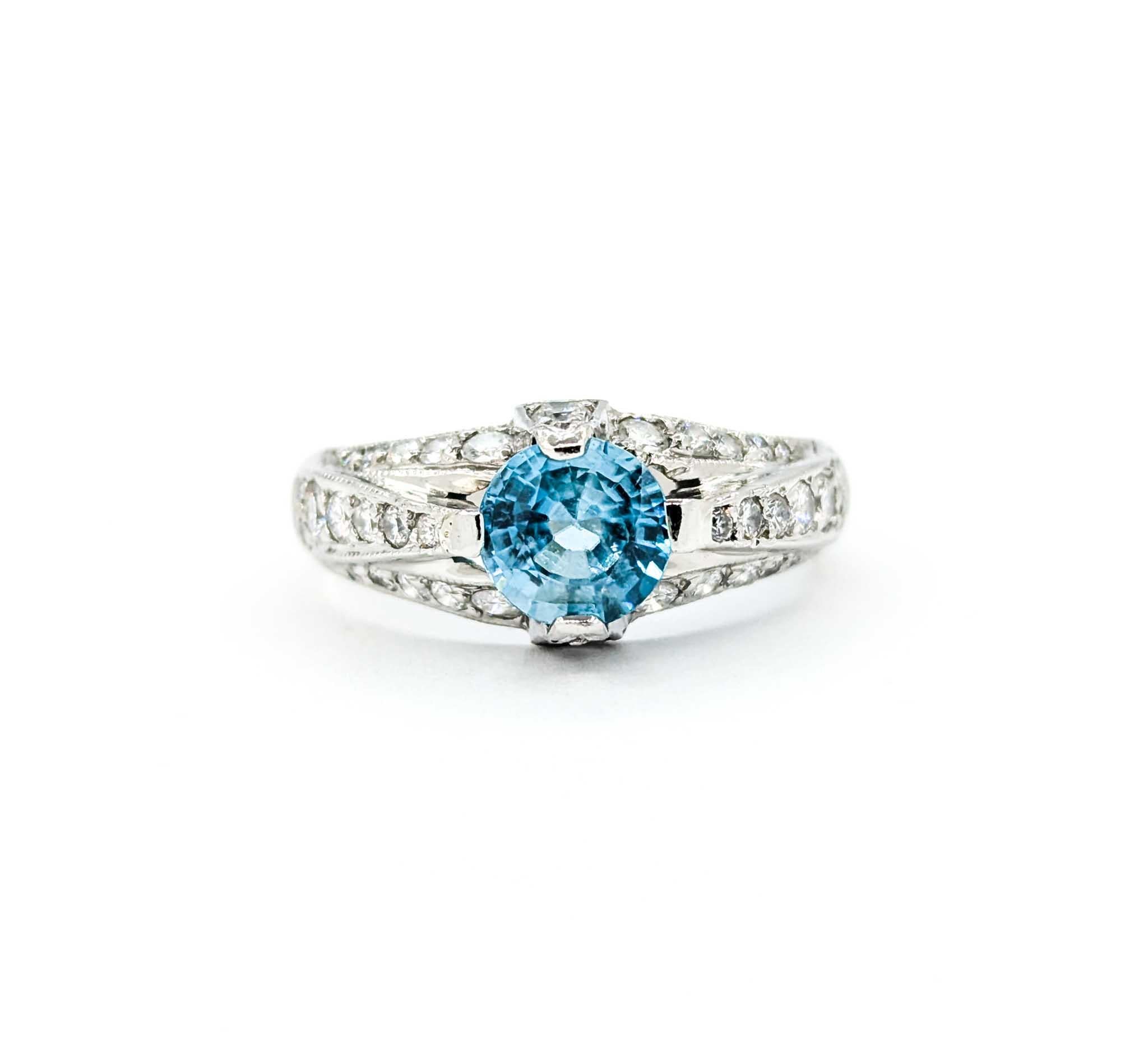 Tacori Blue Zircon & Diamond Ring in Platinum For Sale 6