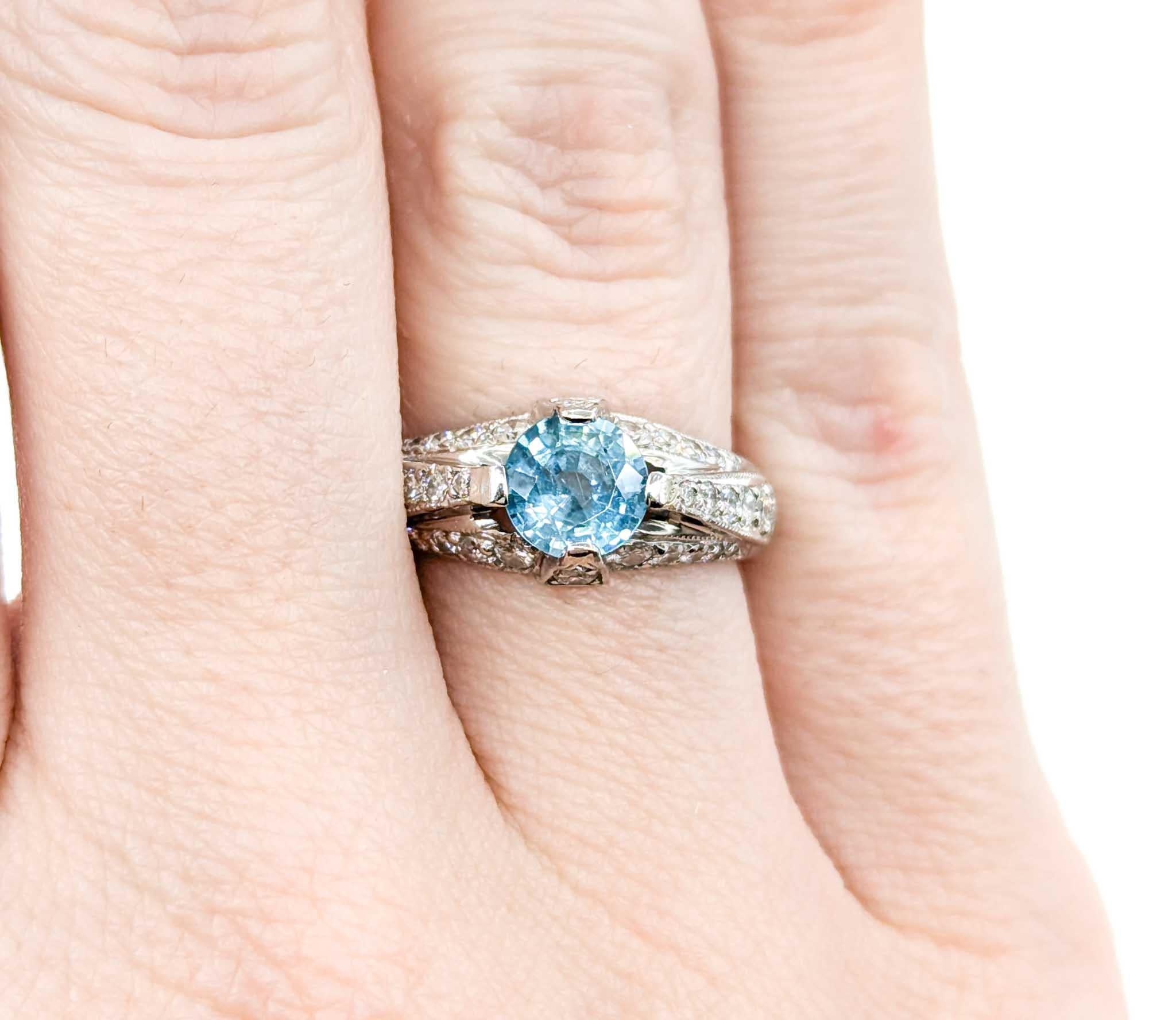 Round Cut Tacori Blue Zircon & Diamond Ring in Platinum For Sale