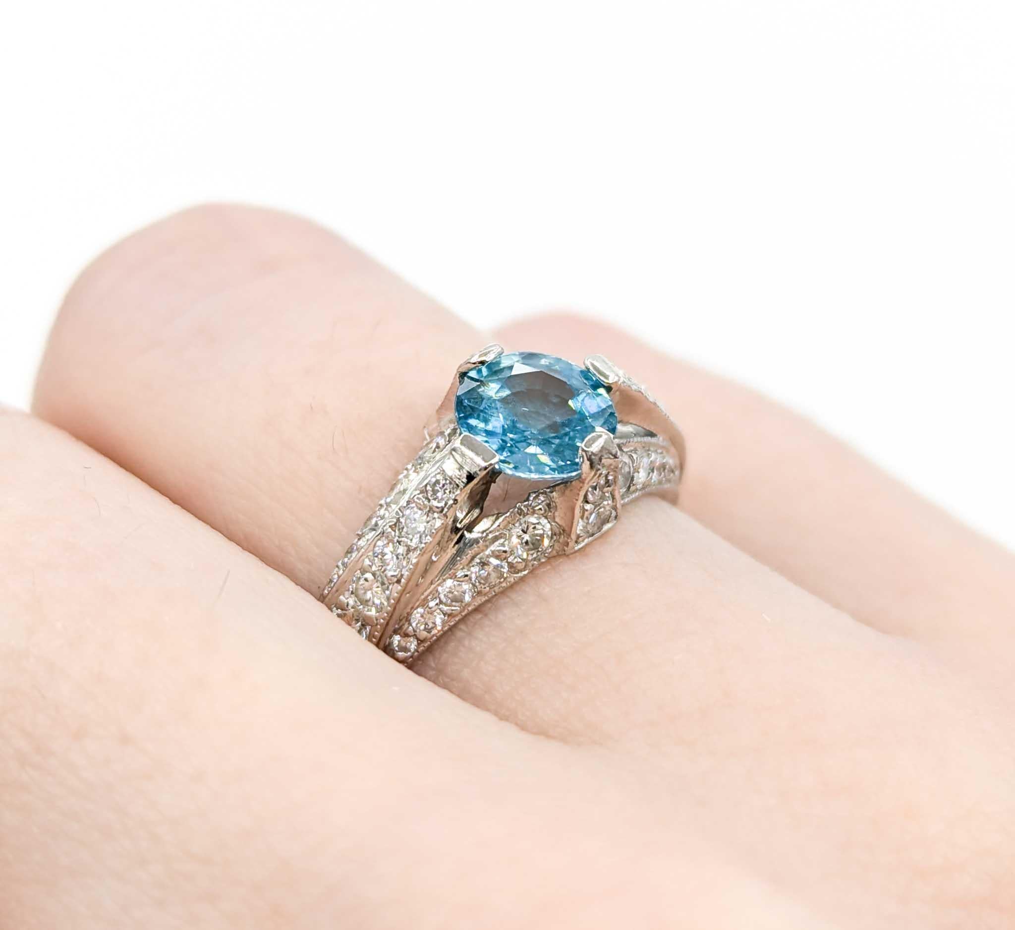 Women's Tacori Blue Zircon & Diamond Ring in Platinum For Sale