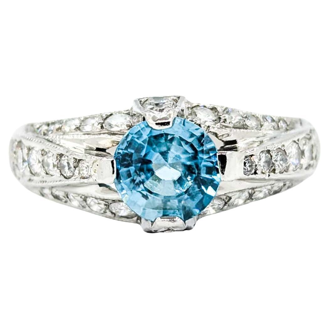 Tacori Blue Zircon & Diamond Ring in Platinum