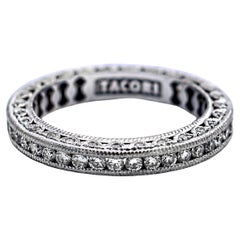 Tacori Classic Crescent, bague d'éternité en or blanc 18 carats avec diamants, taille 5 1/2