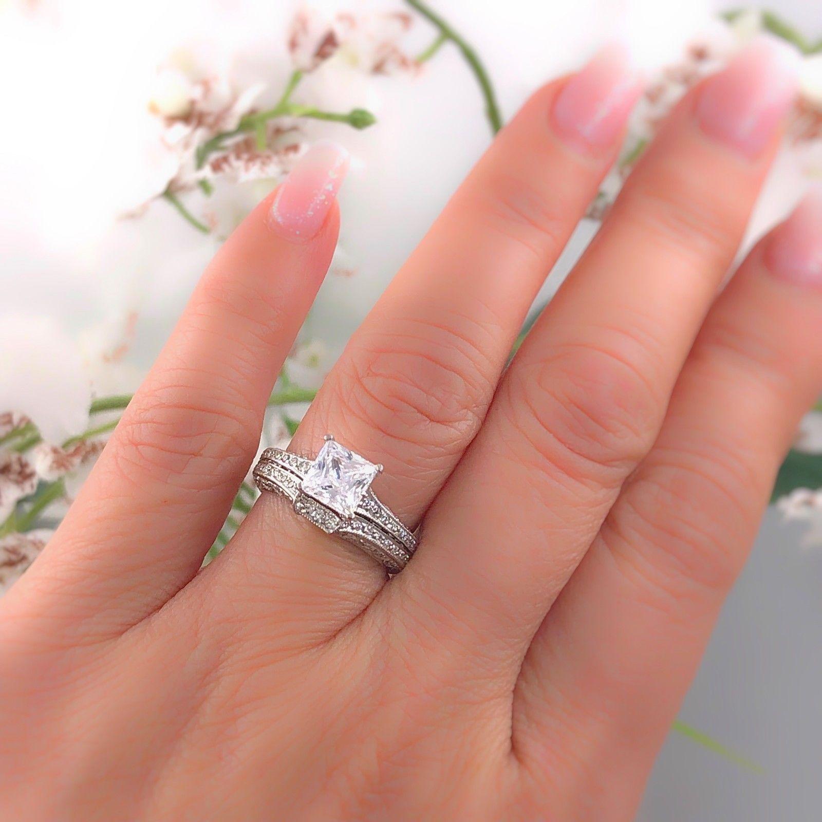 Tacori Crescent Diamond Engagement Ring Wedding Band Set 18 Karat White Gold 1