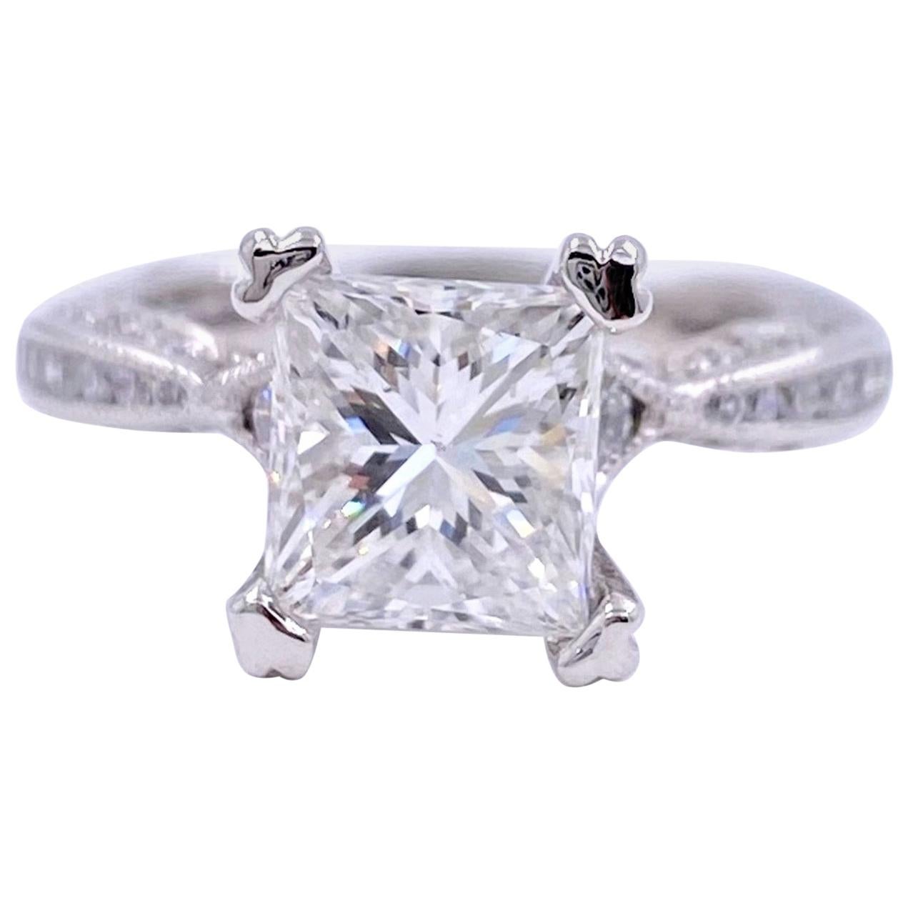 Tacori Crescent Princess Diamond 1.81 Carat 18 Karat White Gold Ring GIA