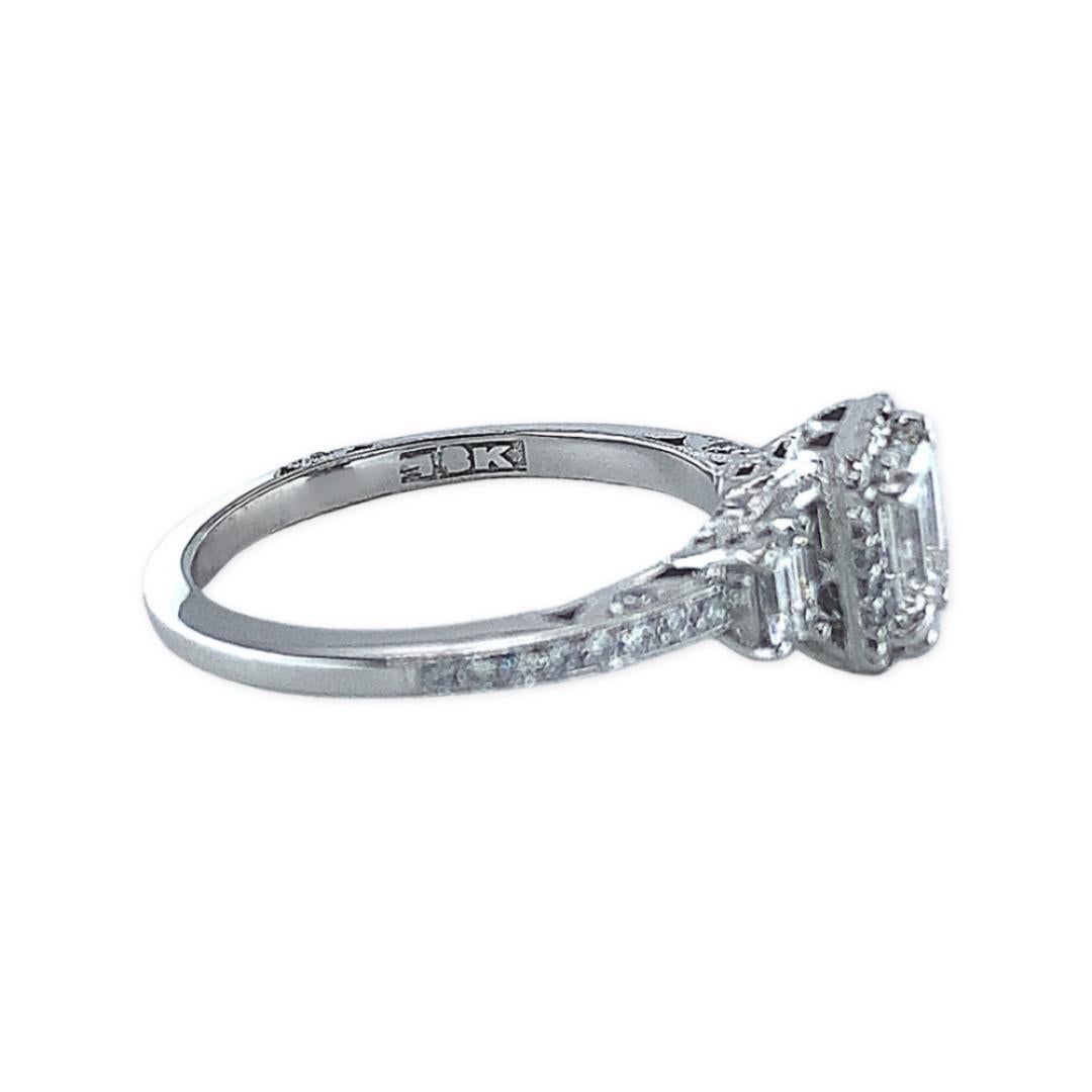 Tacori Dantela 1.56 Tcw Emerald Diamond Engagement Ring 18kt WG COA Certificate For Sale 4