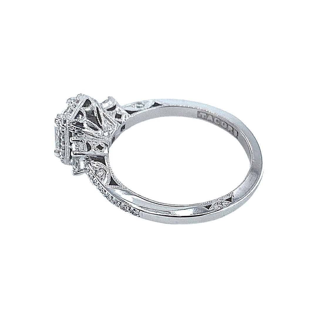Tacori Dantela 1.56 Tcw Emerald Diamond Engagement Ring 18kt WG COA Certificate For Sale 5