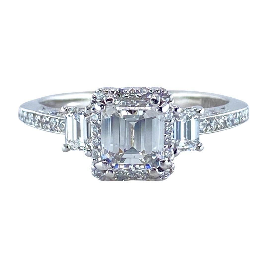 Tacori Dantela 1.56 Tcw Emerald Diamond Engagement Ring 18kt WG COA Certificate For Sale 3