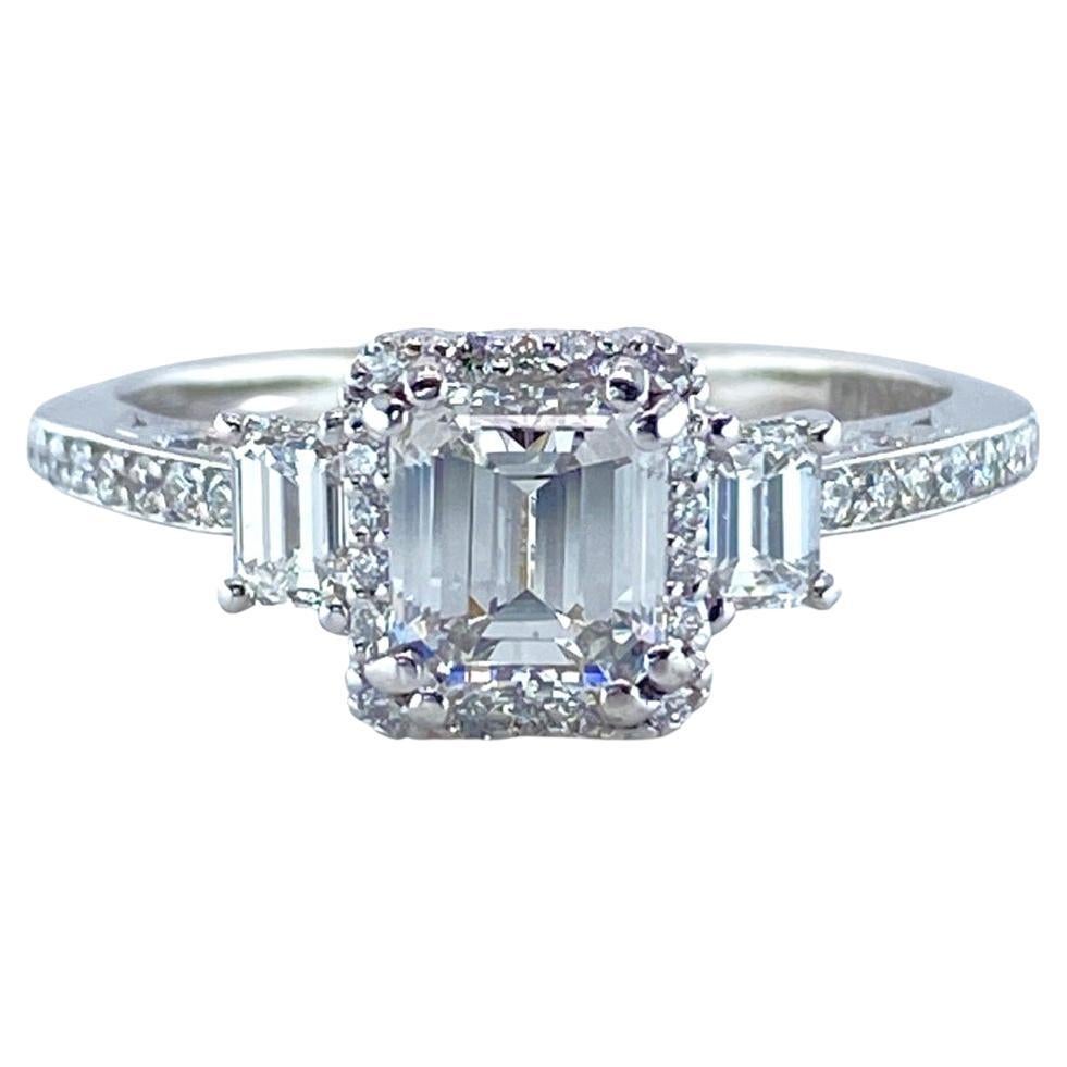 Tacori Dantela 1.56 Tcw Emerald Diamond Engagement Ring 18kt WG COA Certificate For Sale