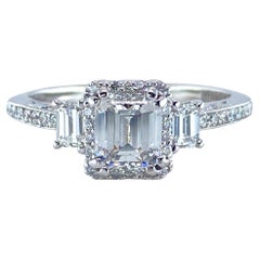 Vintage Tacori Dantela 1.56 Tcw Emerald Diamond Engagement Ring 18kt WG COA Certificate